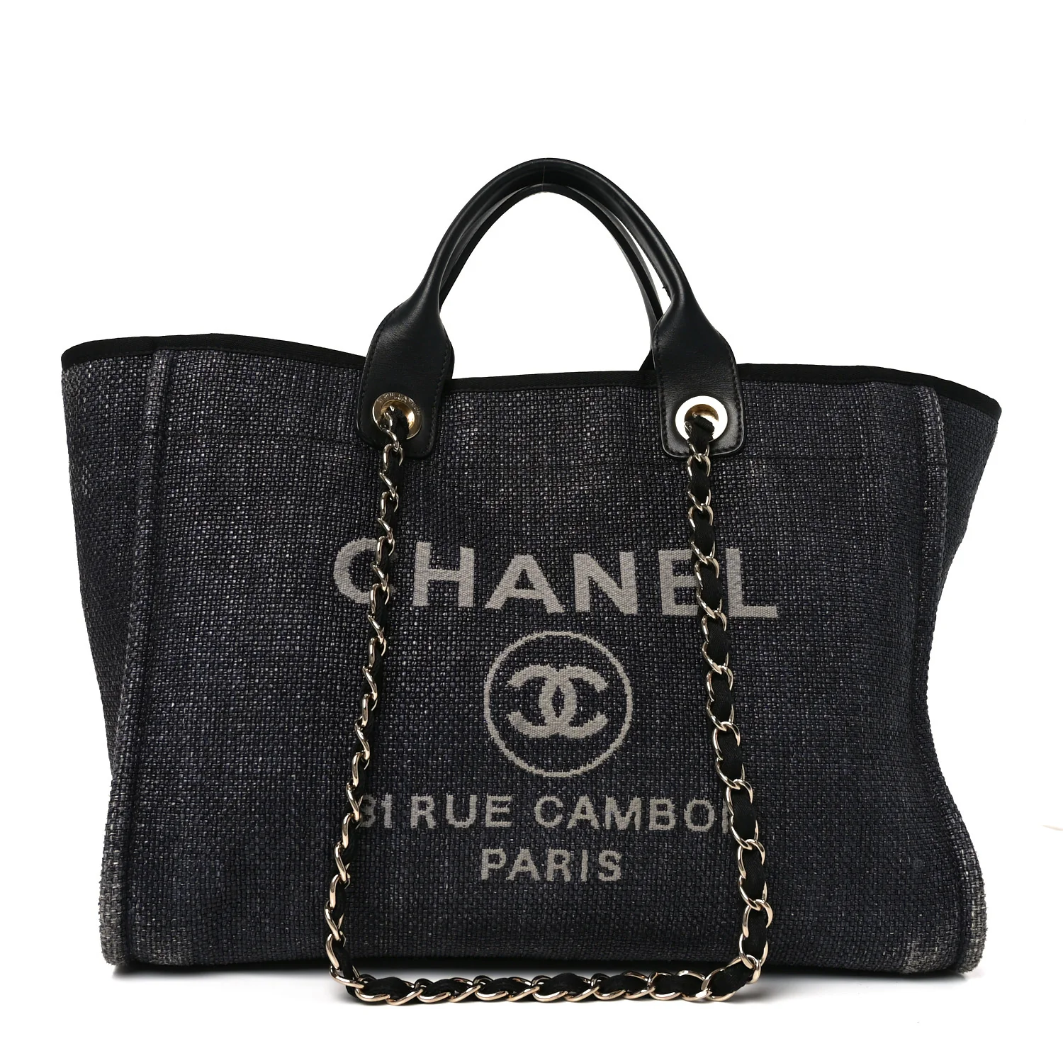 Woven Straw Raffia Large Deauville Tote Black