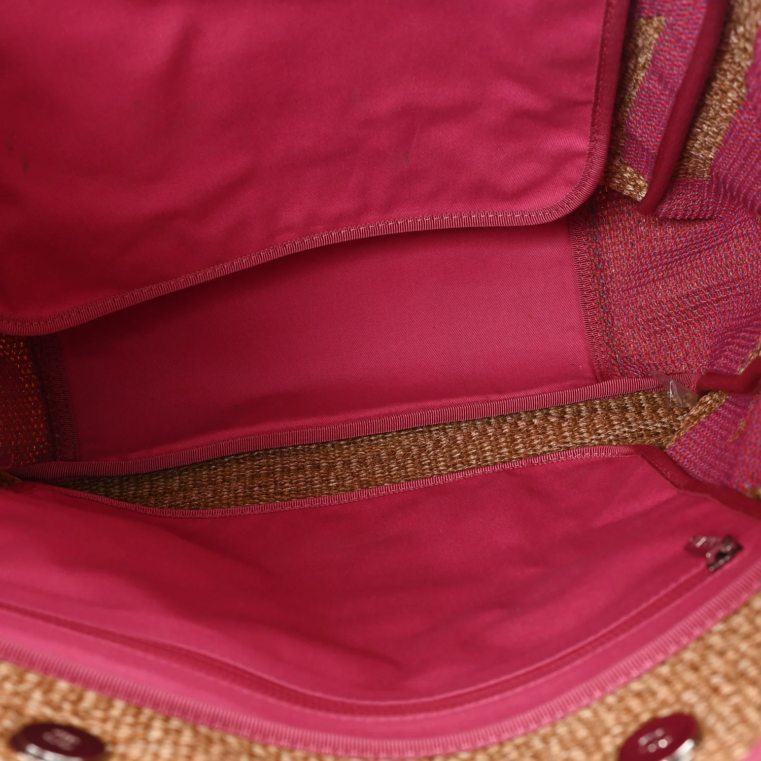 Woven Straw Raffia Logo Tote Pink Beige - Image 5