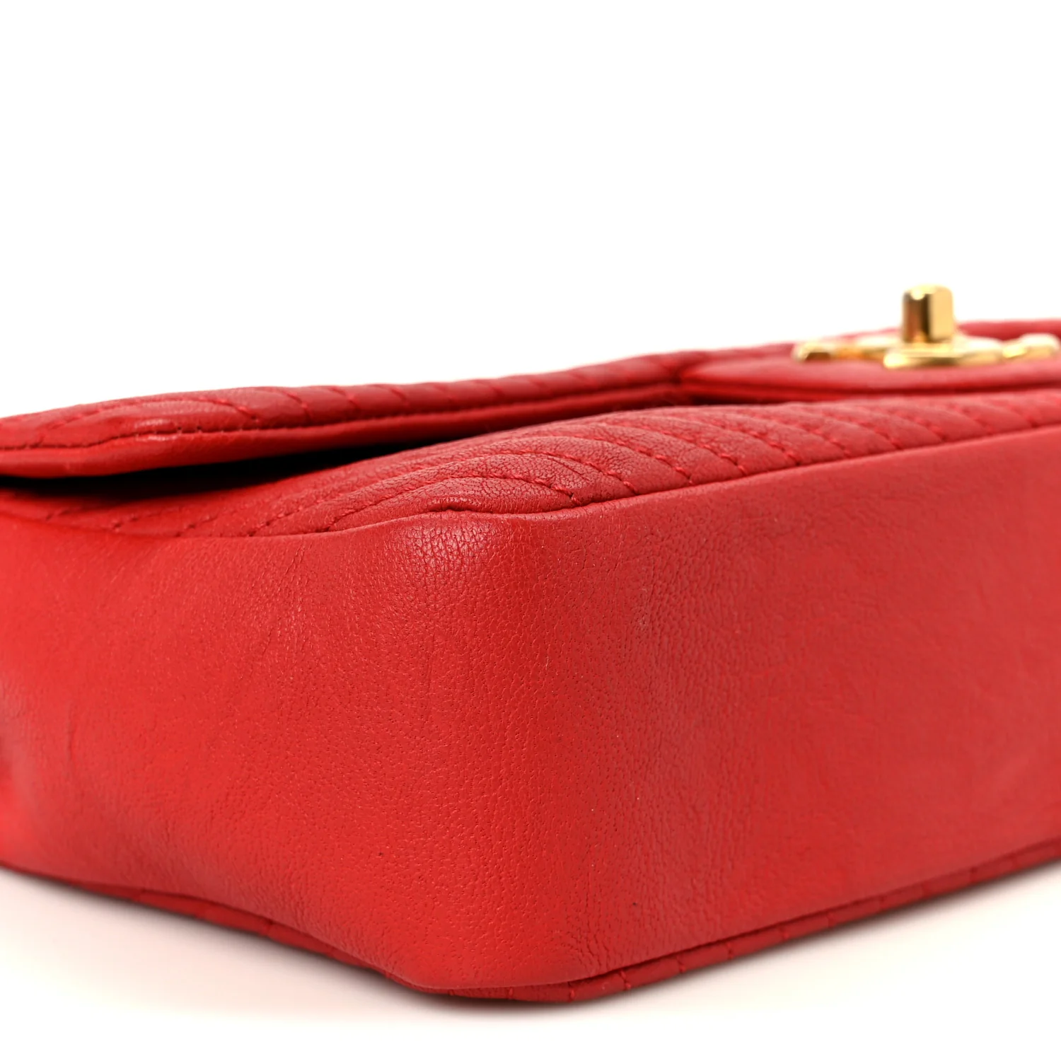 Wrinkled Lambskin Chevron Quilted Medium Flap Red - Image 11