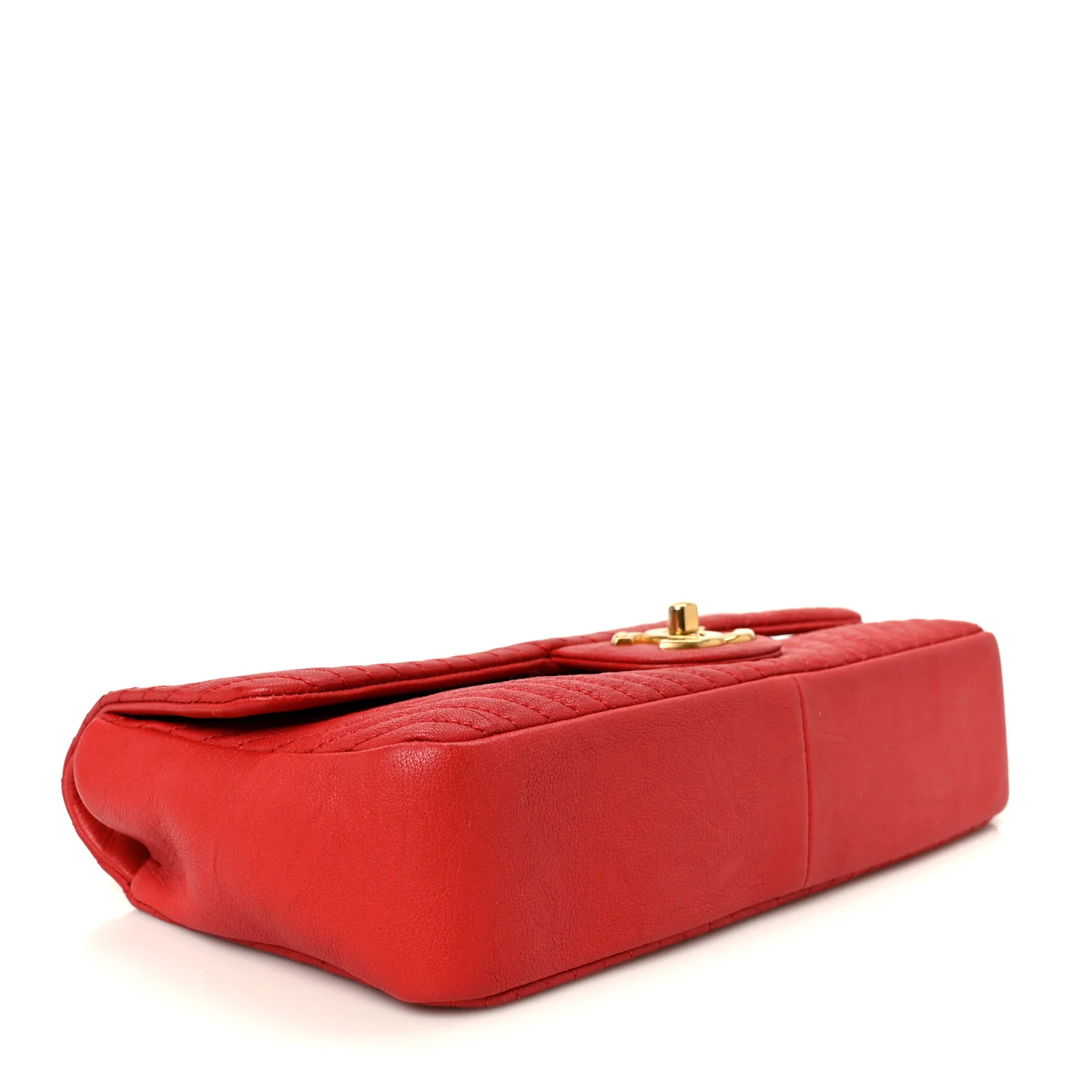 Wrinkled Lambskin Chevron Quilted Medium Flap Red - Image 4