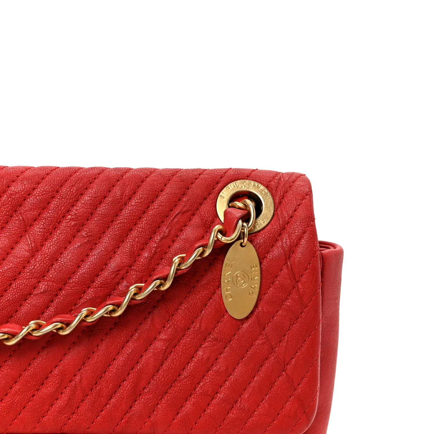 Wrinkled Lambskin Chevron Quilted Medium Flap Red - Image 9