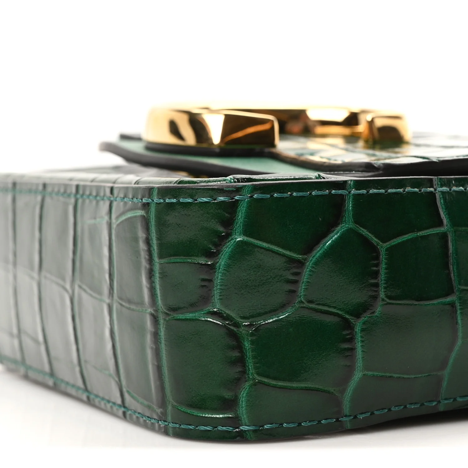 Calfskin Crocodile Embossed Mini C Double Carry Woodsy Green - Image 10