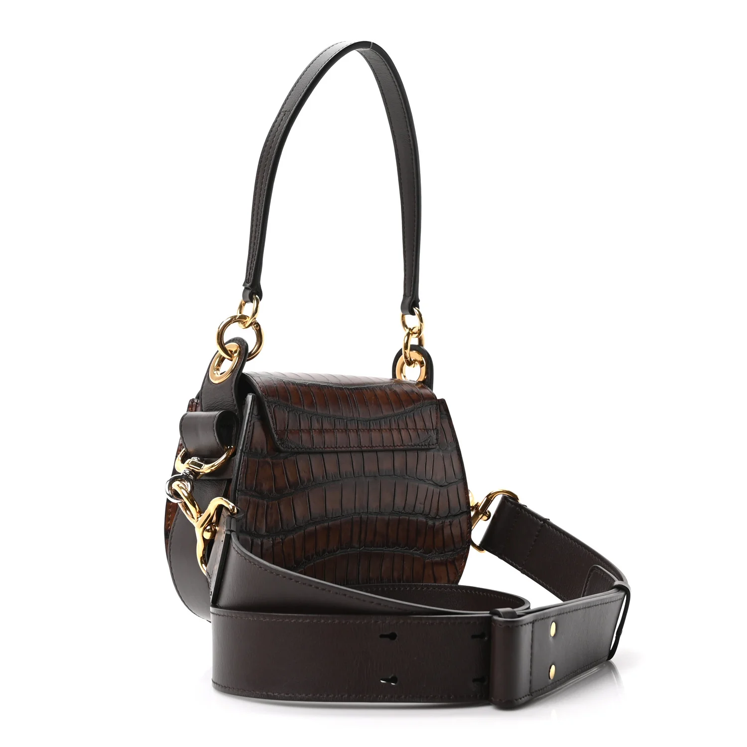 Calfskin Crocodile Embossed Small Tess Bag Dark Ebony - Image 3