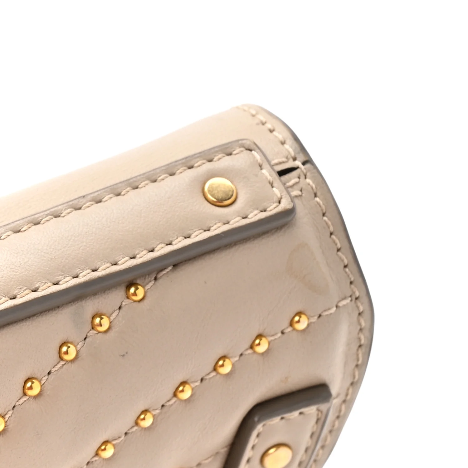 Calfskin Lambskin Quilted Studded Nile Bracelet Minaudiere Bag Pastel Grey - Image 16