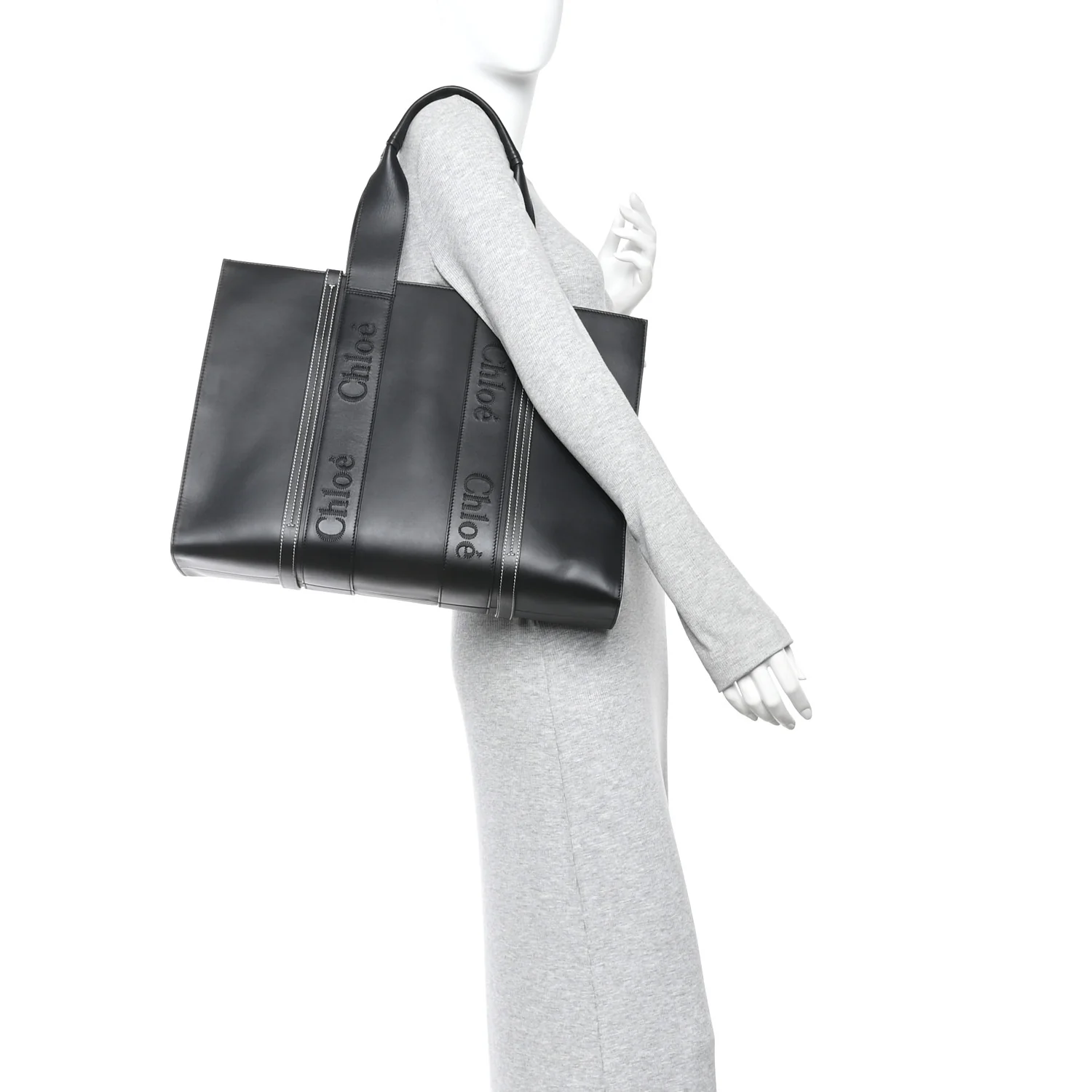 Calfskin Large Woody Tote Black - Image 2