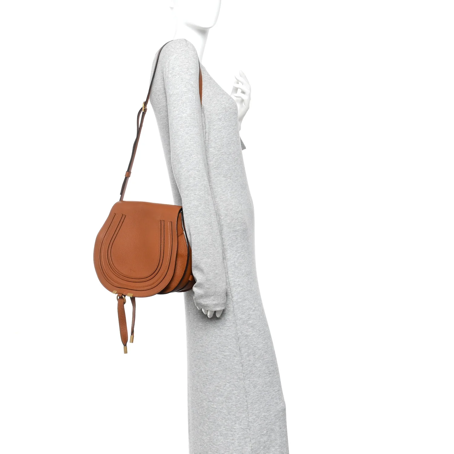 Calfskin Medium Marcie Round Crossbody Bag Tan - Image 2