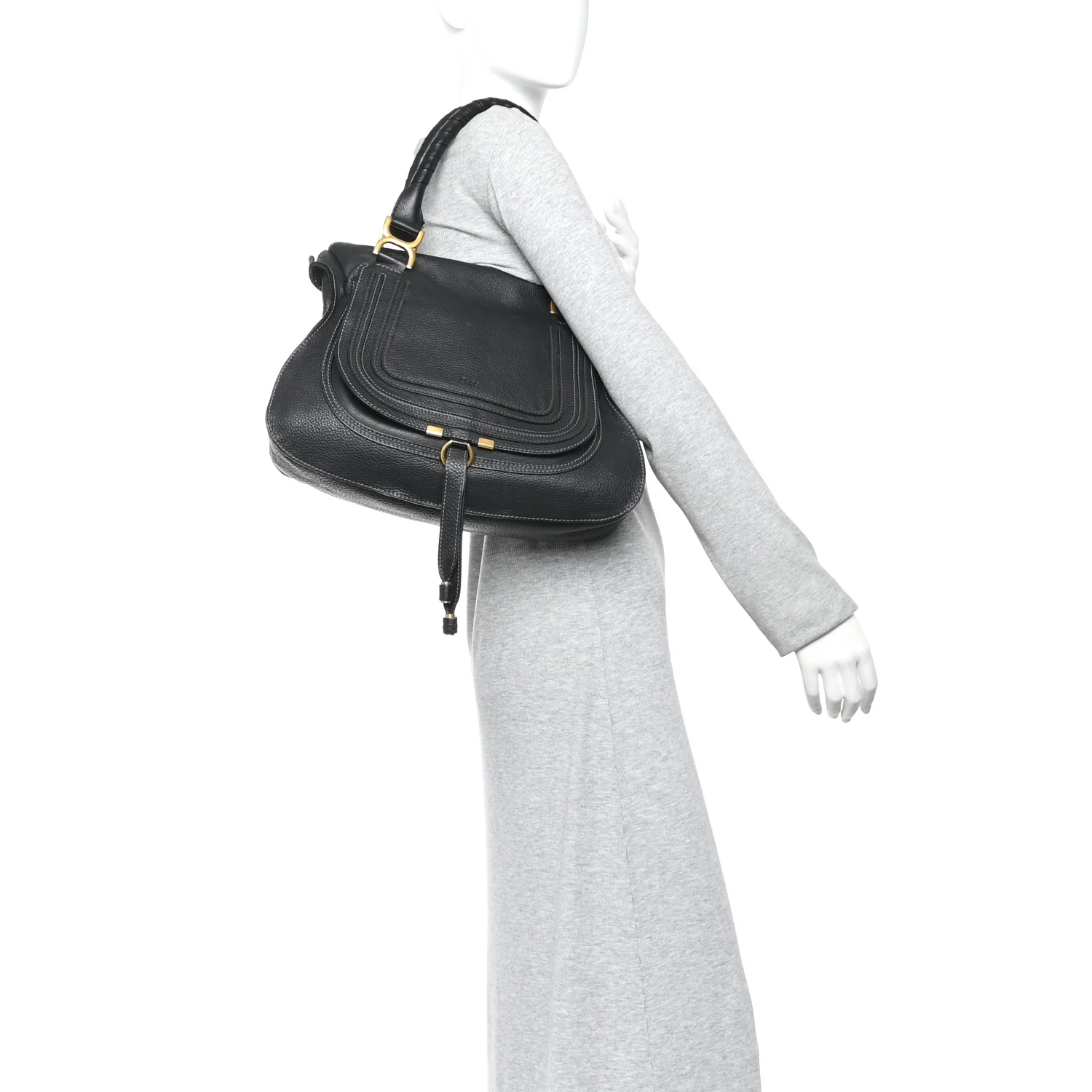 Calfskin Medium Marcie Satchel Black - Image 2
