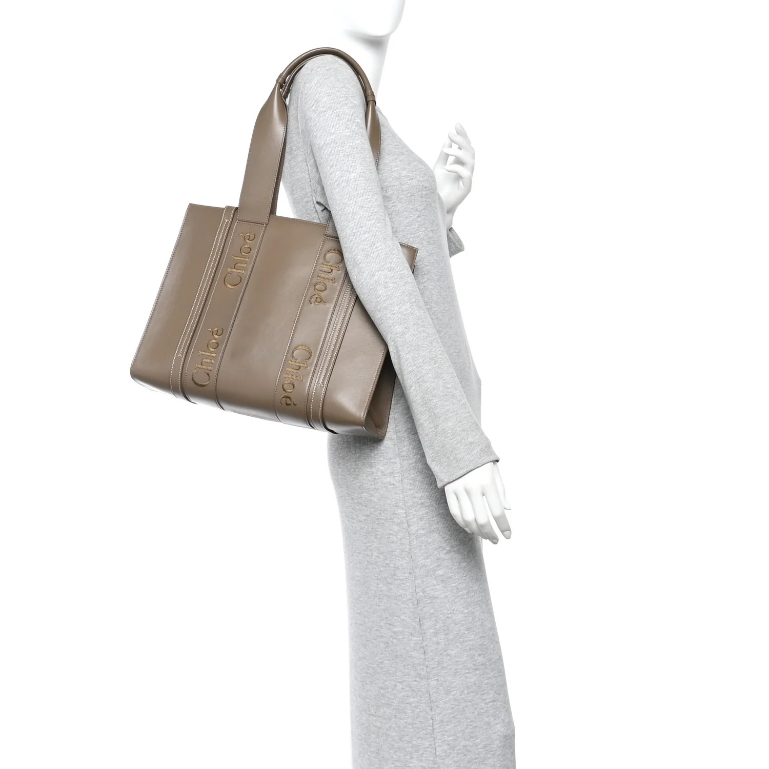 Calfskin Medium Woody Tote Army Green - Image 2