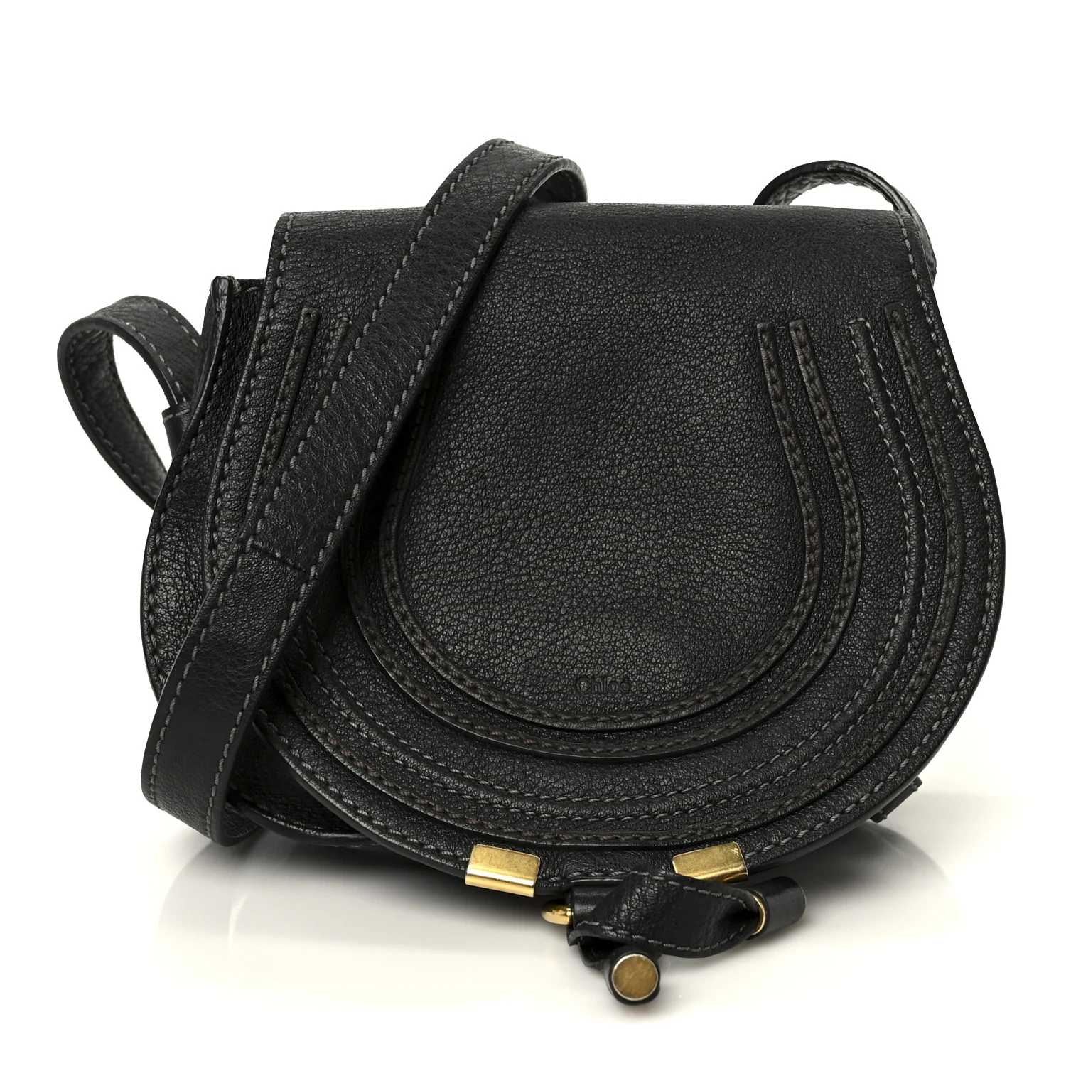 Calfskin Mini Marcie Round Crossbody Bag Black