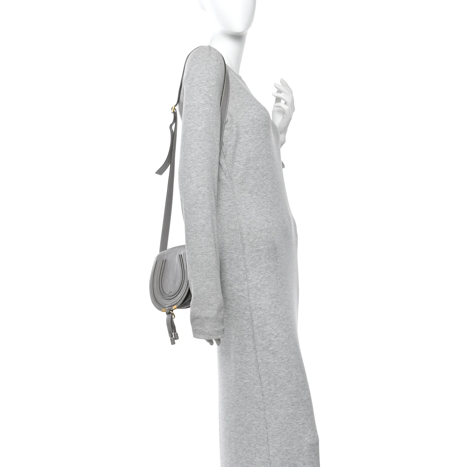 Calfskin Mini Marcie Round Crossbody Bag Cashmere Grey - Image 2