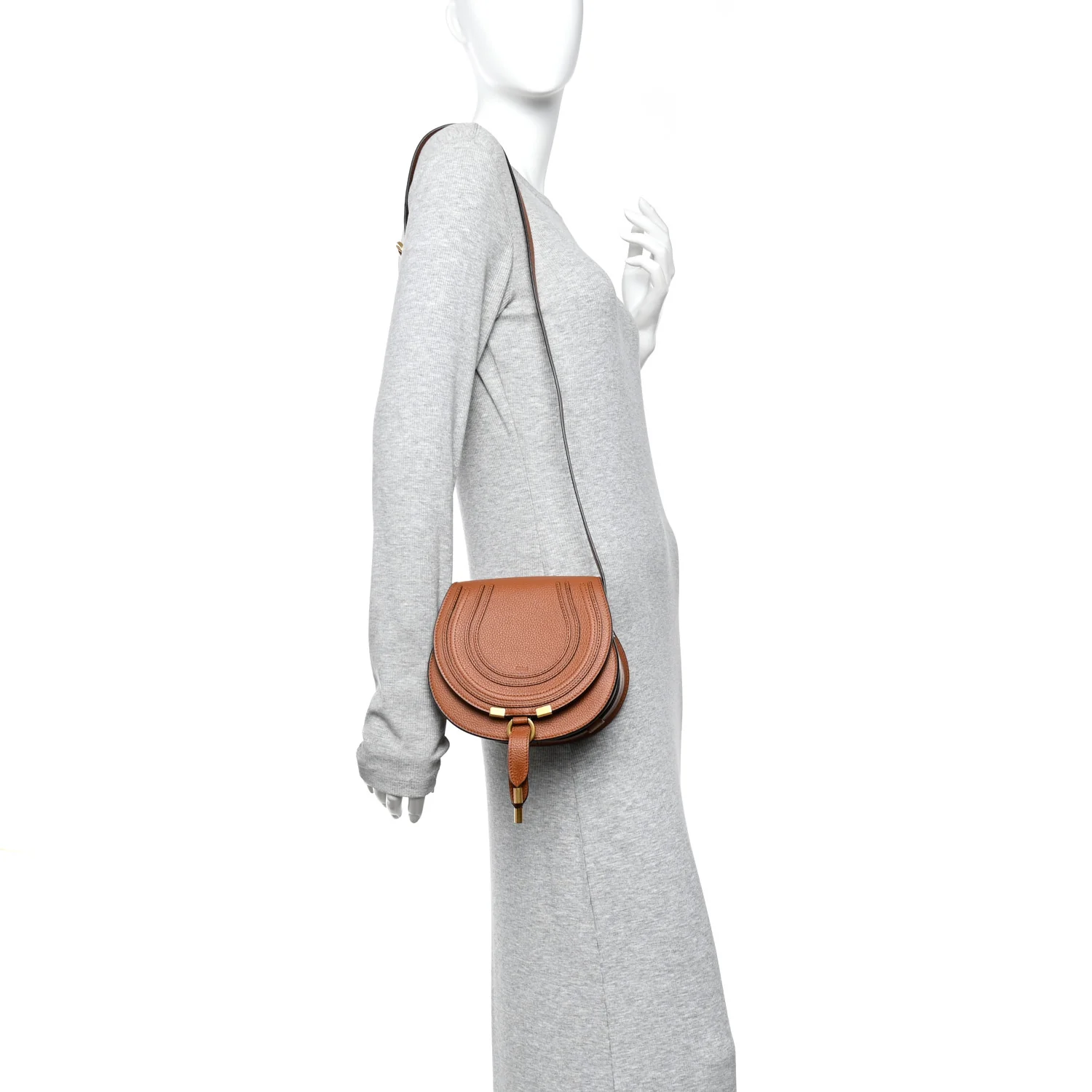 Calfskin Mini Marcie Round Crossbody Bag Tan - Image 2