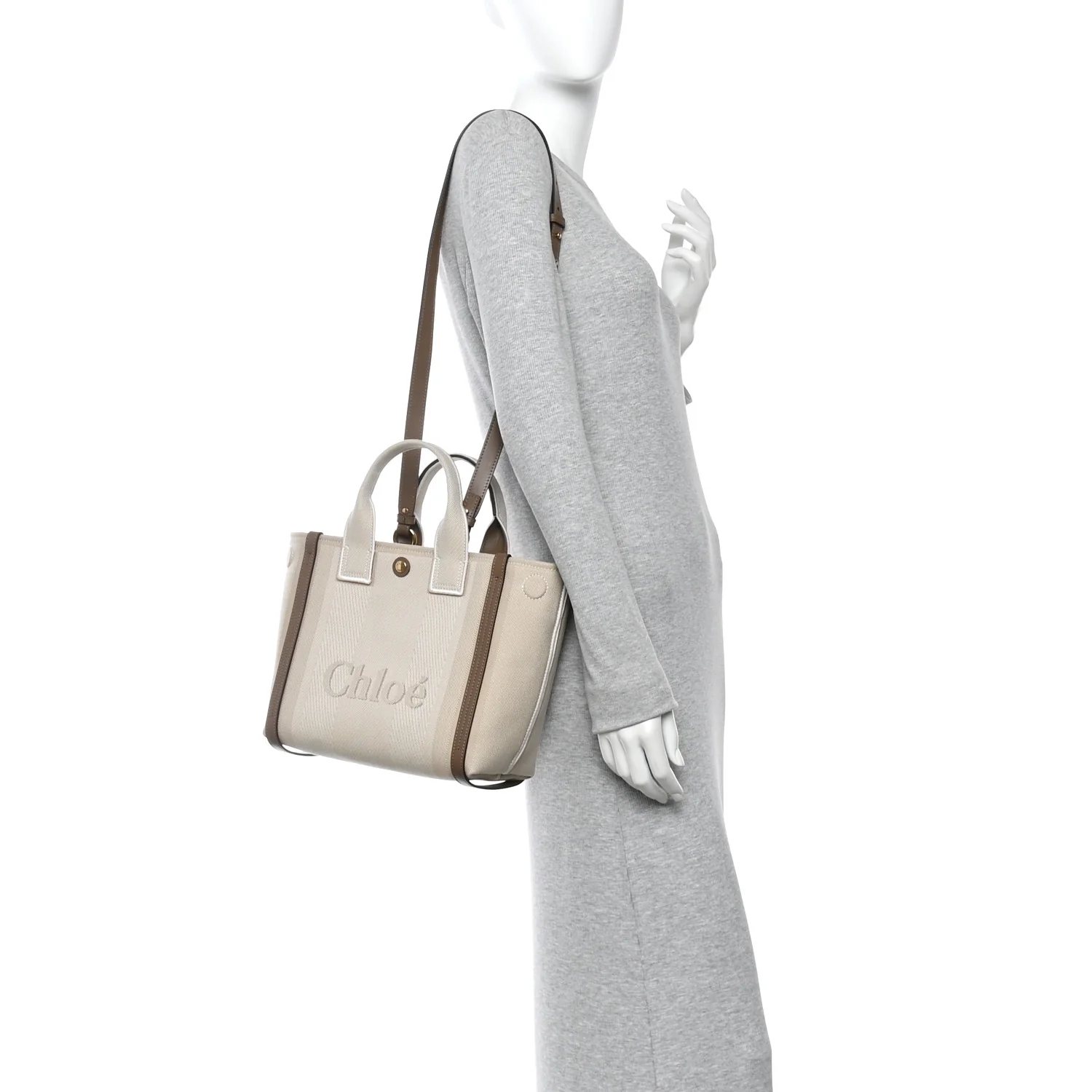 Canvas Calfskin Small Logo Carry Tote Vegetal Beige - Image 2