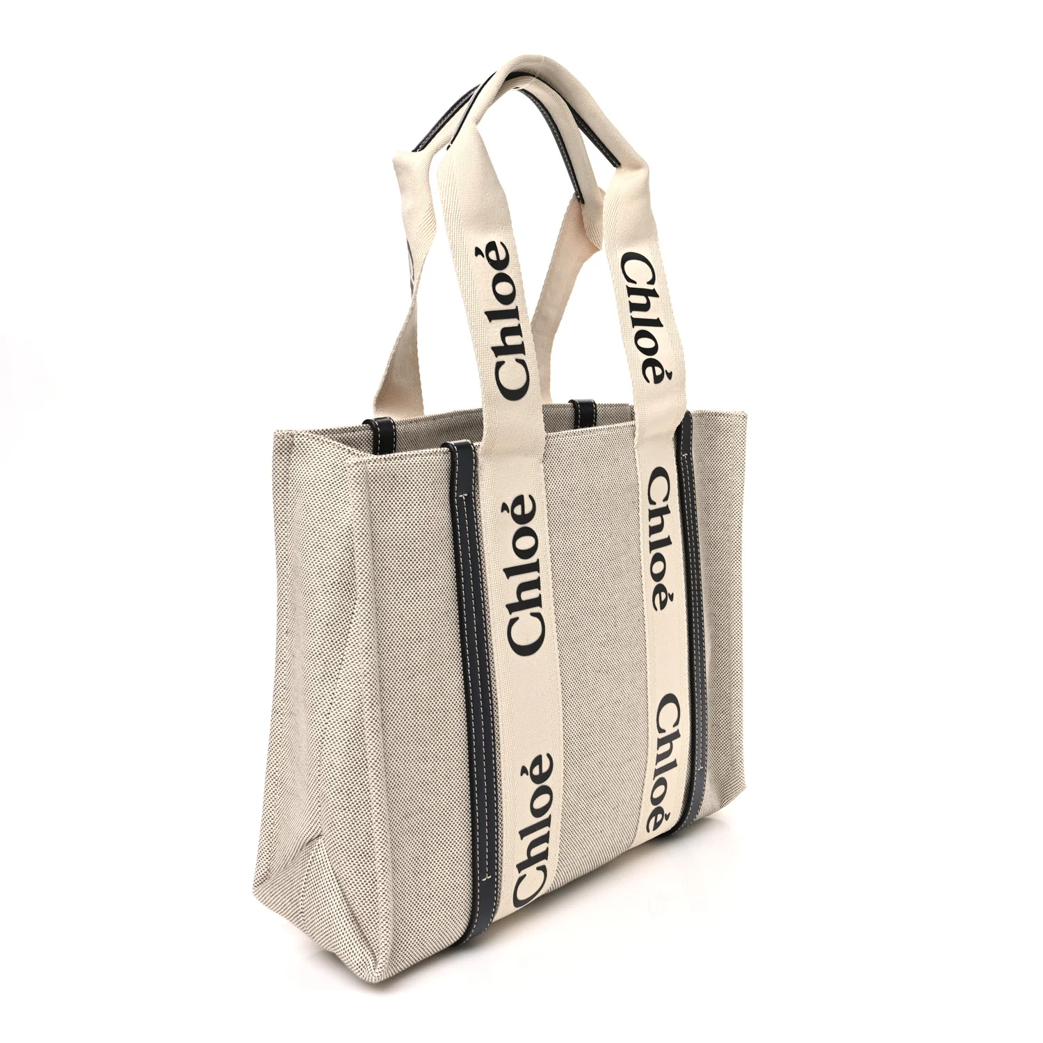 Cotton Calfskin Medium Woody Ribbon Tote White Blue - Image 3