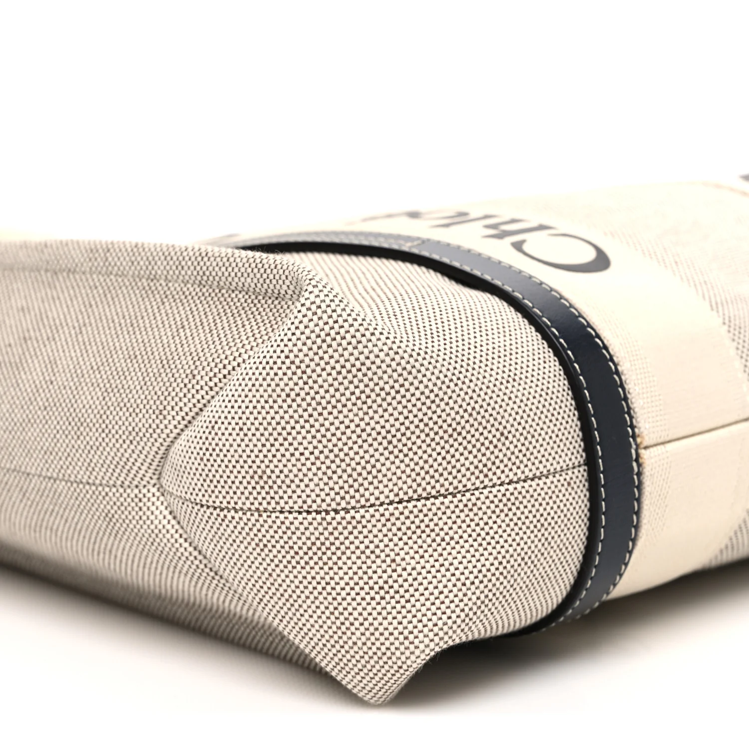 Cotton Calfskin Medium Woody Ribbon Tote White Blue - Image 9