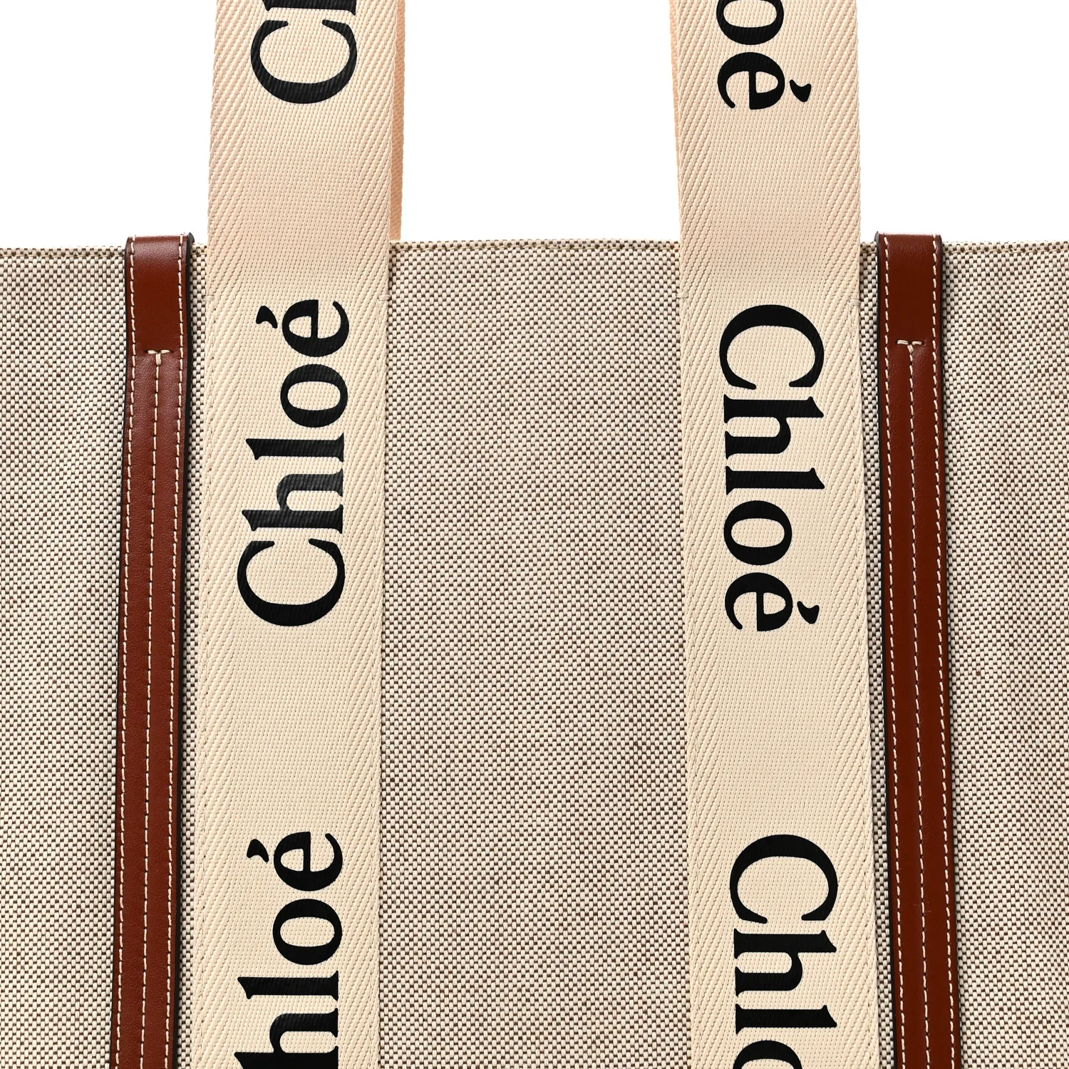 Cotton Calfskin Medium Woody Ribbon Tote White Brown - Image 7