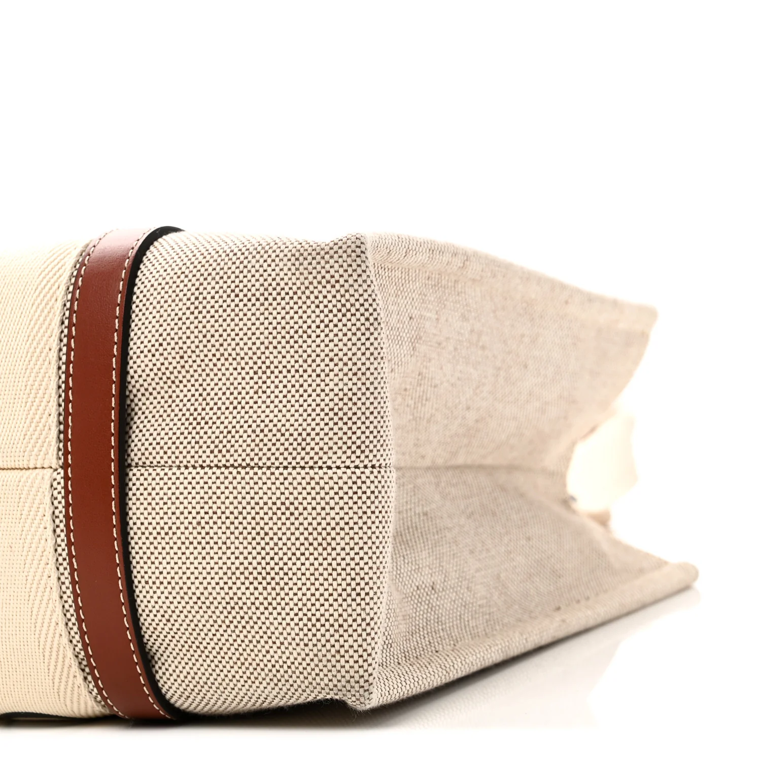 Cotton Calfskin Medium Woody Ribbon Tote White Brown - Image 9