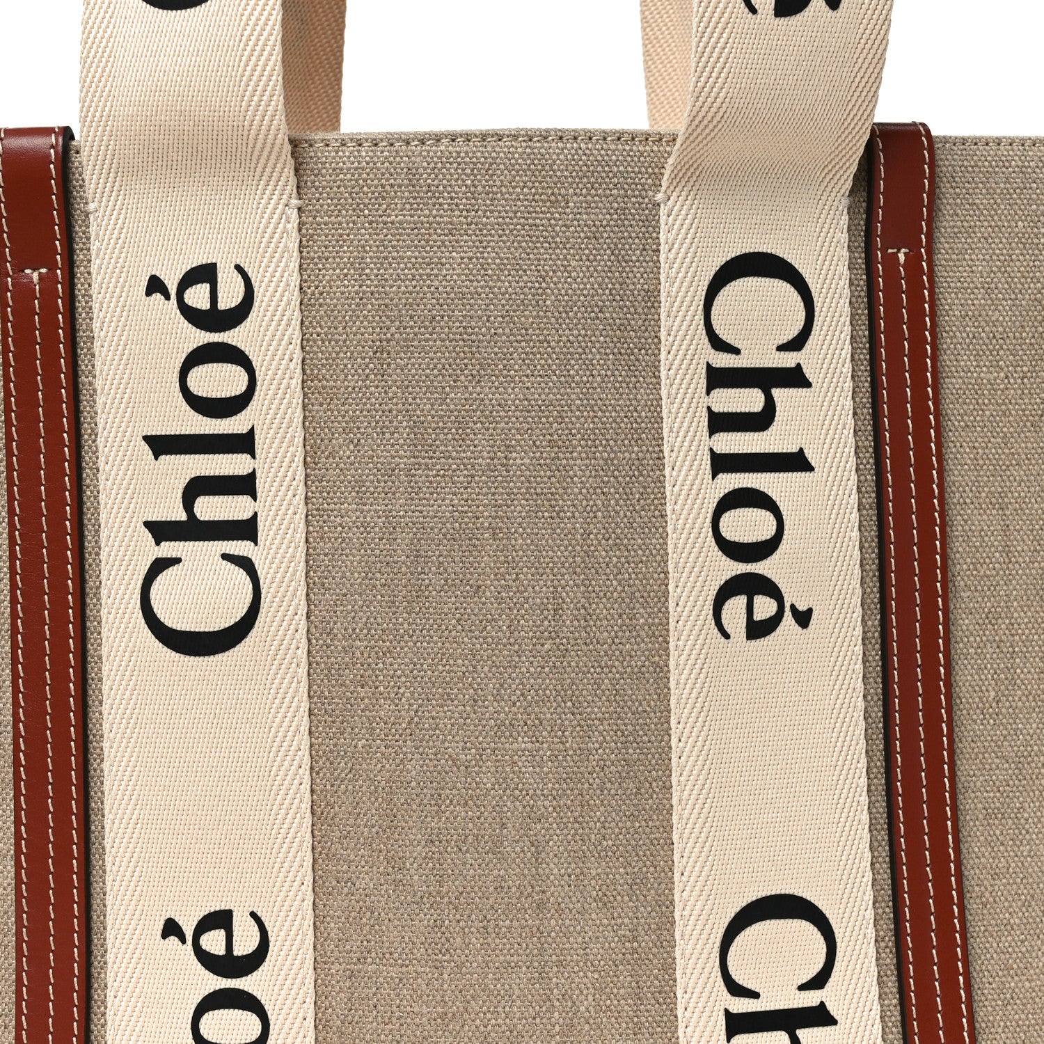 Cotton Calfskin Medium Woody Ribbon Tote White Brown - Image 7