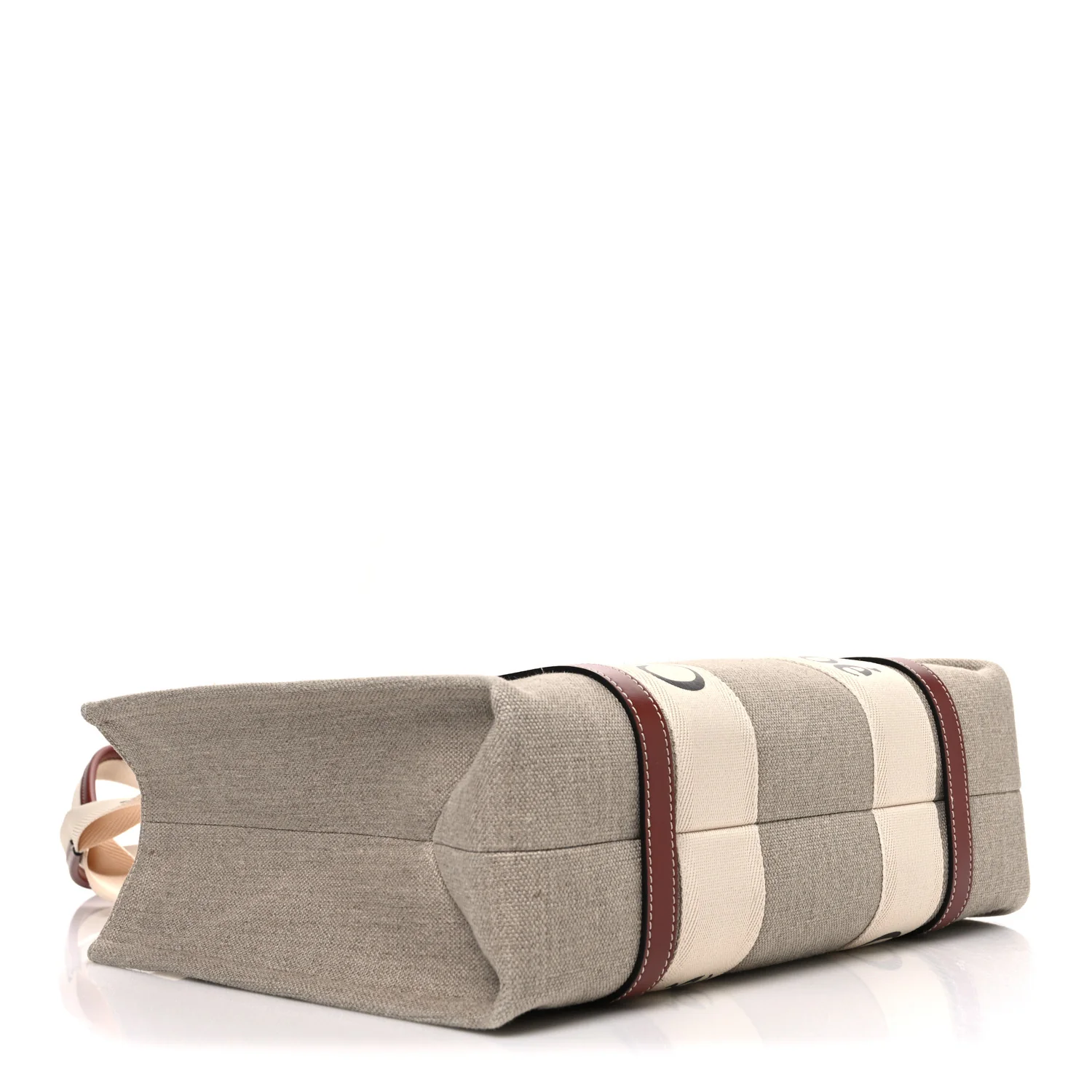 Cotton Calfskin Medium Woody Ribbon Tote White Brown - Image 3