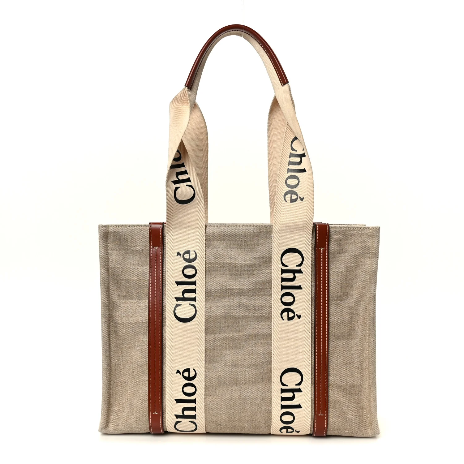 Cotton Calfskin Medium Woody Ribbon Tote White Brown