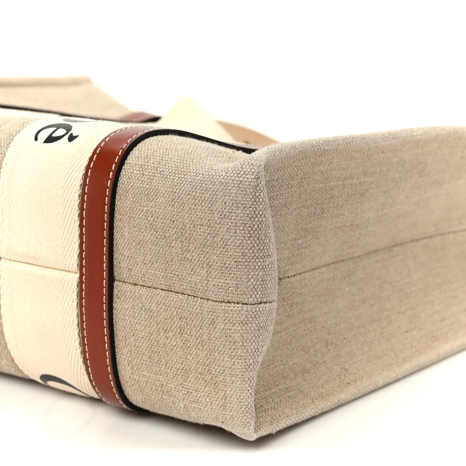 Cotton Calfskin Medium Woody Ribbon Tote White Brown - Image 10