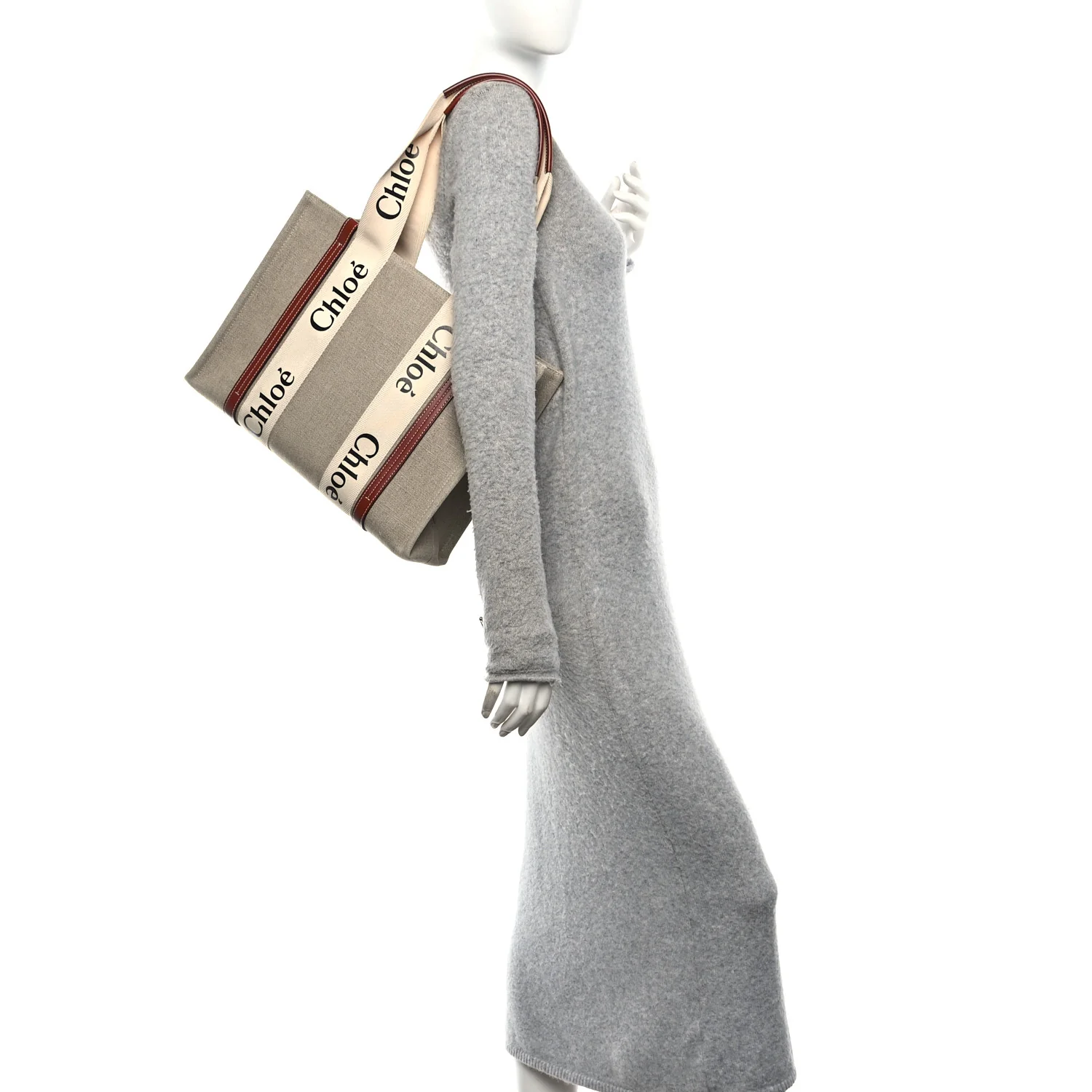 Cotton Calfskin Medium Woody Ribbon Tote White Brown - Image 2