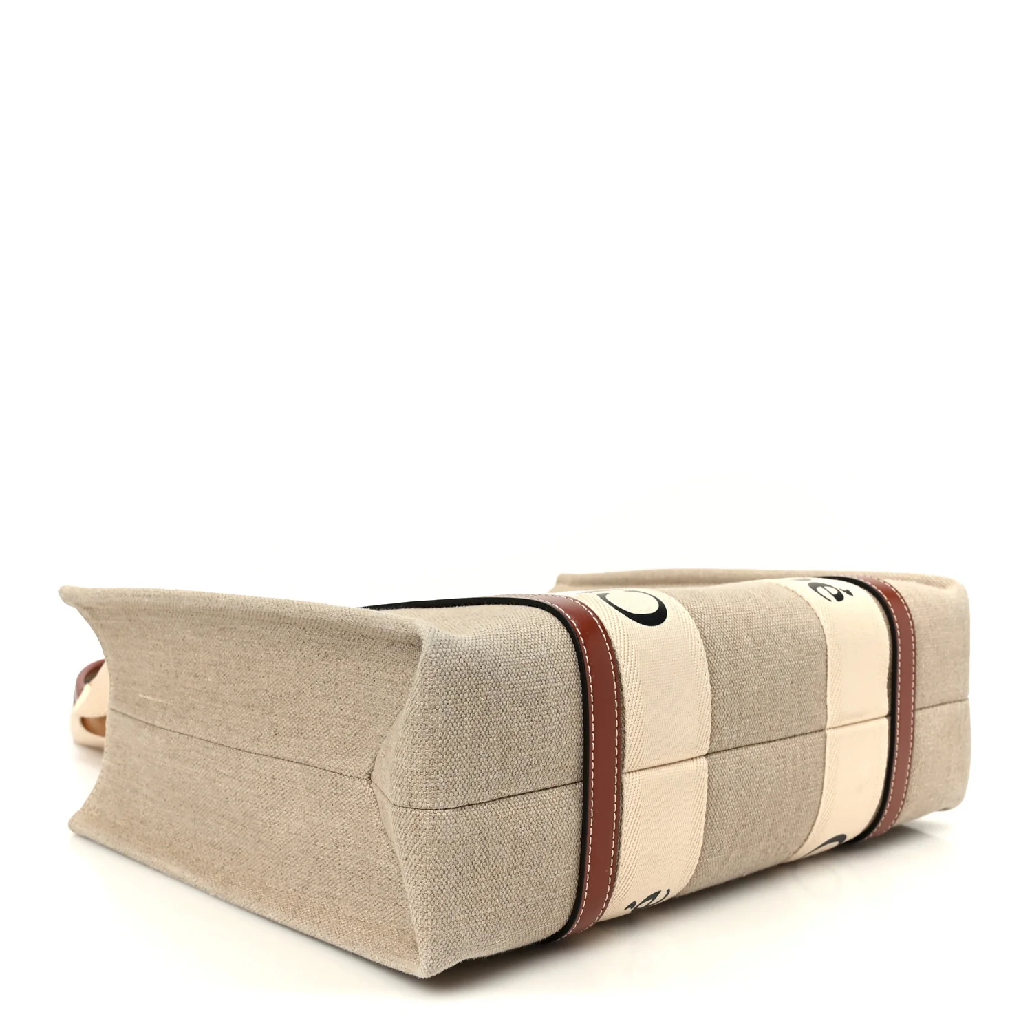 Cotton Calfskin Medium Woody Ribbon Tote White Brown - Image 4