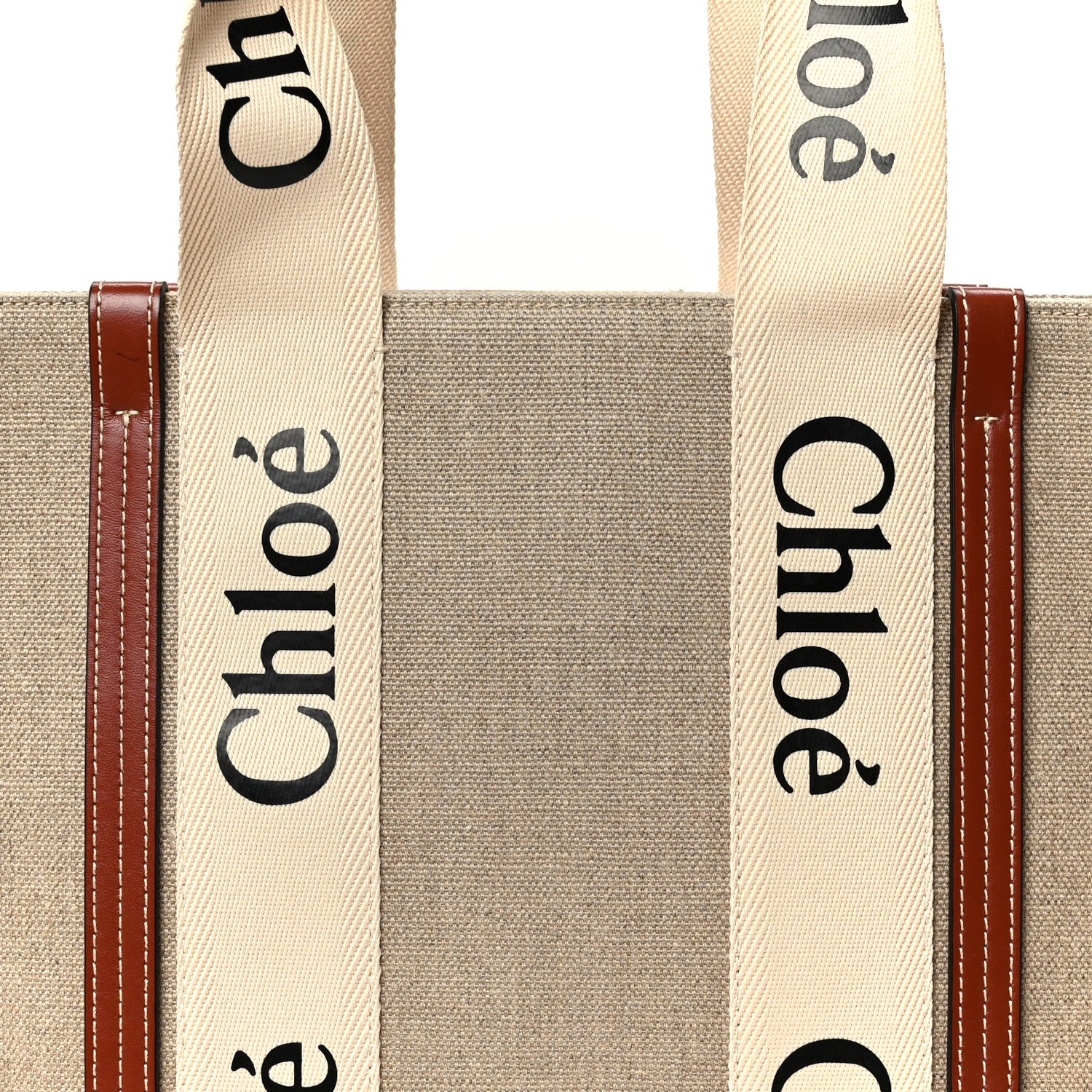 Cotton Calfskin Medium Woody Ribbon Tote White Brown - Image 8
