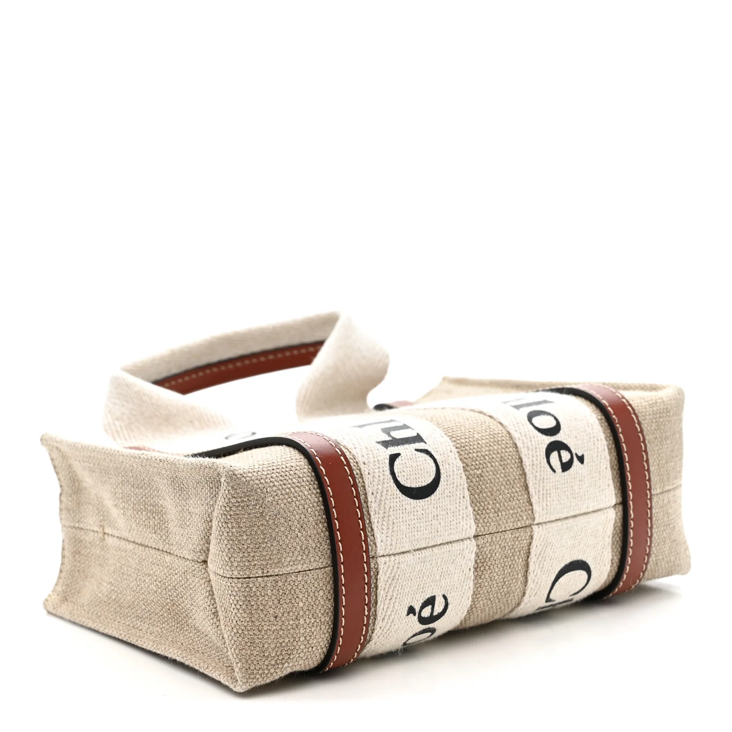 Cotton Calfskin Mini Woody Ribbon Tote White Brown - Image 4