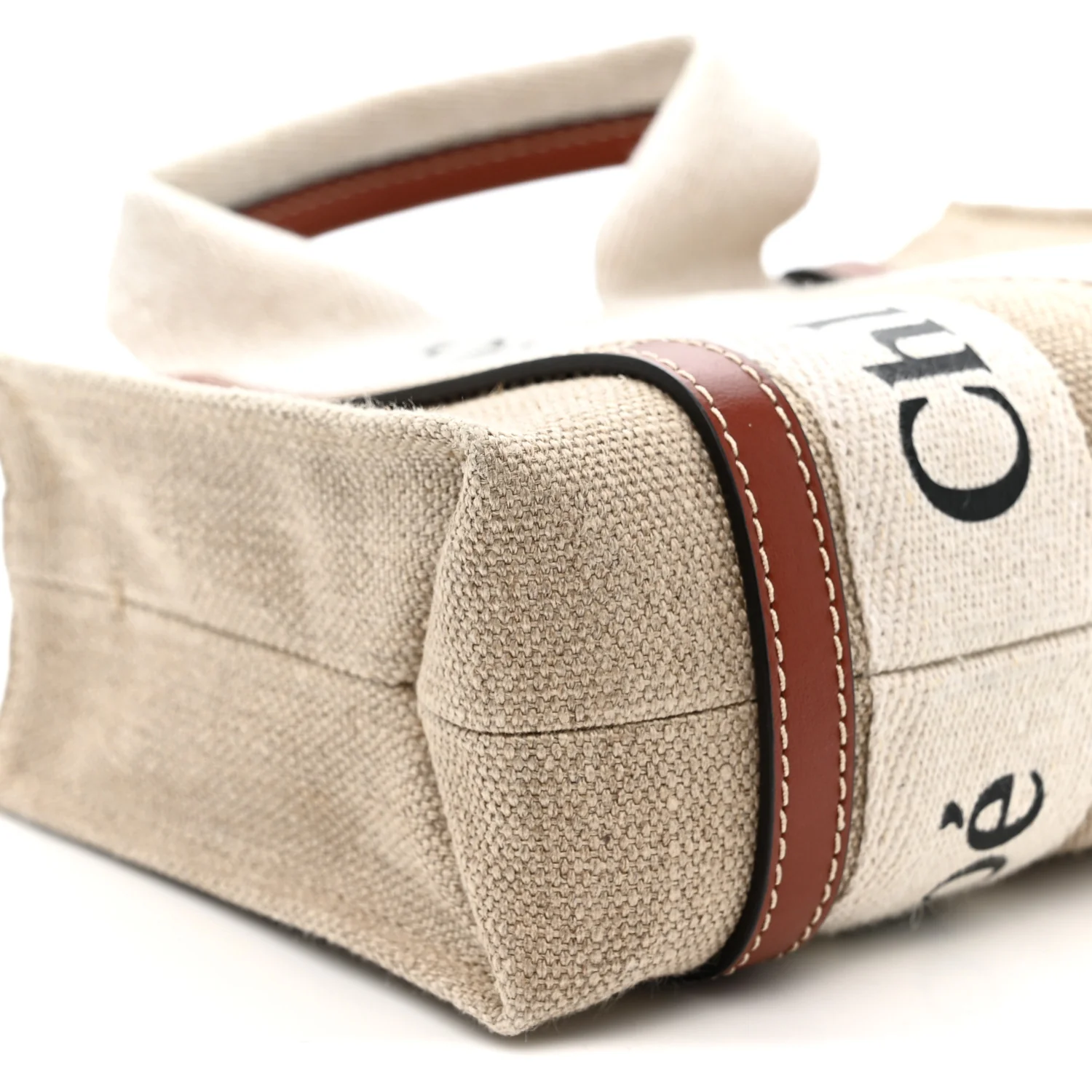 Cotton Calfskin Mini Woody Ribbon Tote White Brown - Image 9