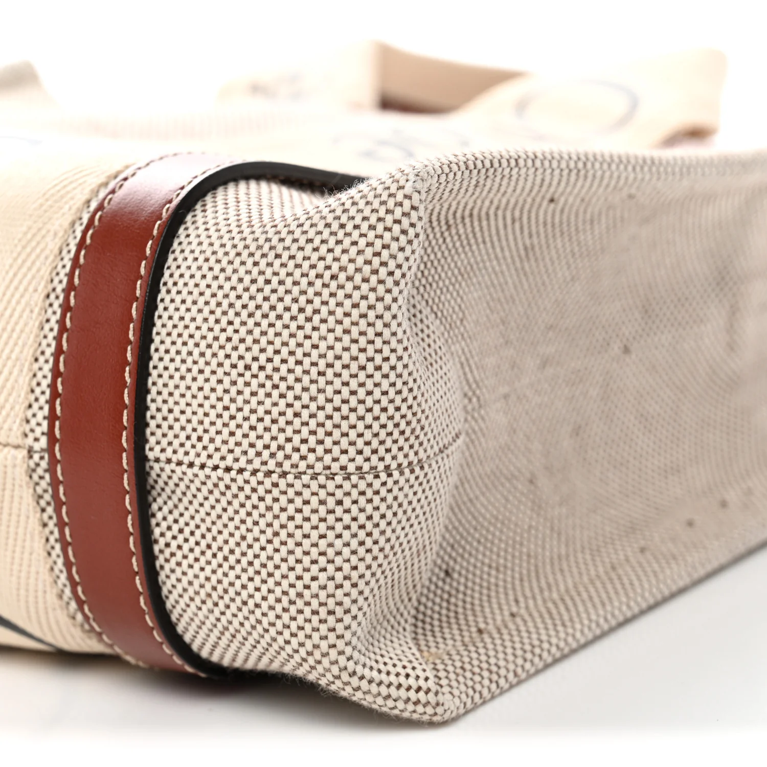 Cotton Calfskin Small Woody Ribbon Tote White Brown - Image 10