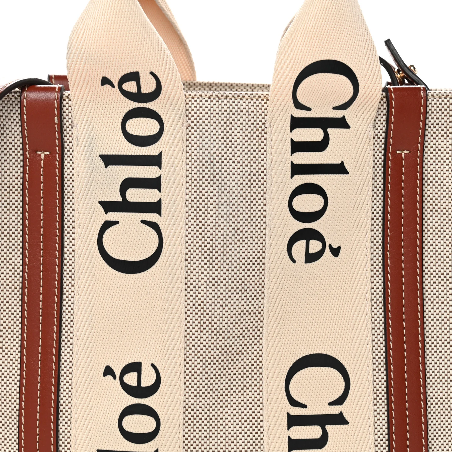 Cotton Calfskin Small Woody Ribbon Tote White Brown - Image 8