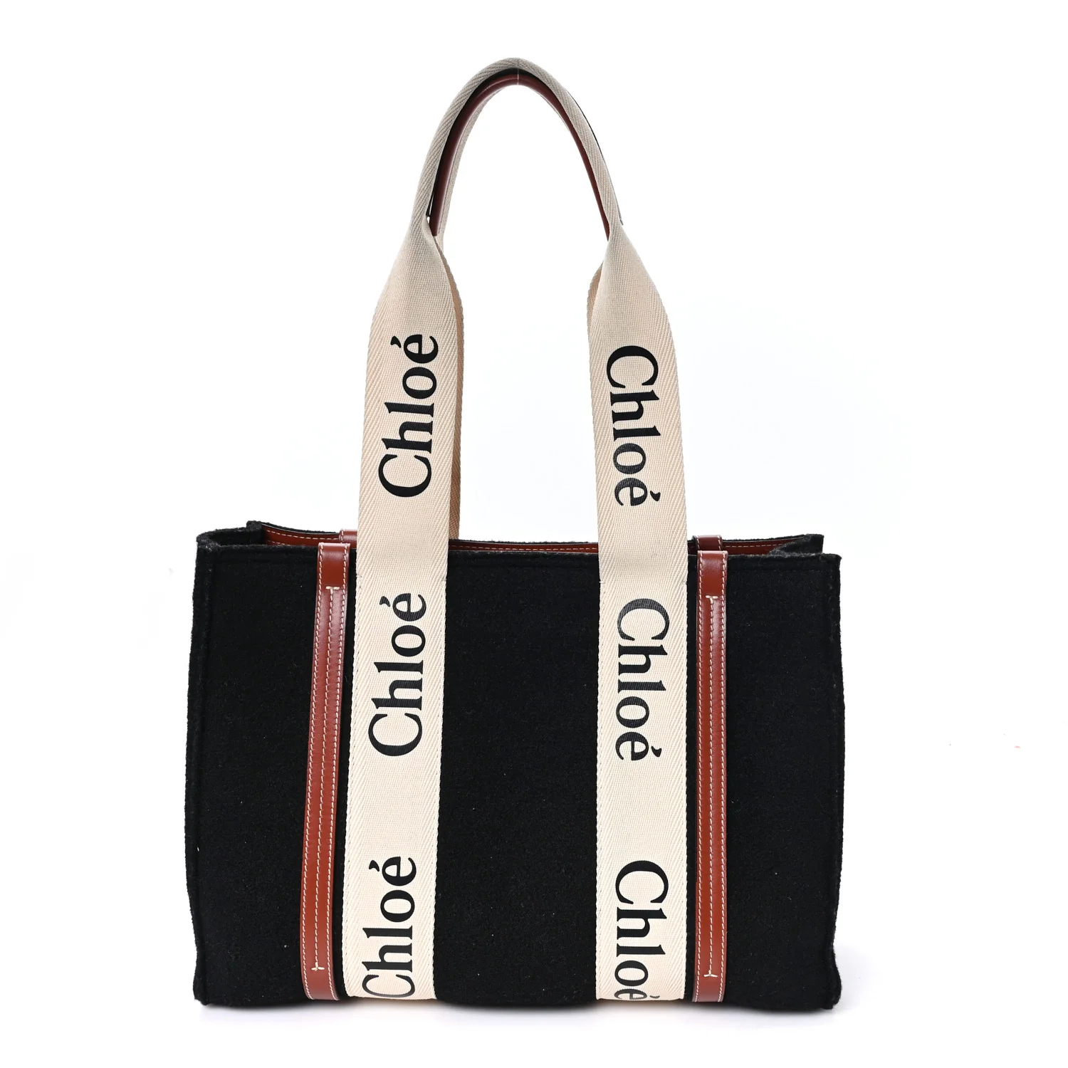 Felt Calfskin Medium Woody Ribbon Tote Black