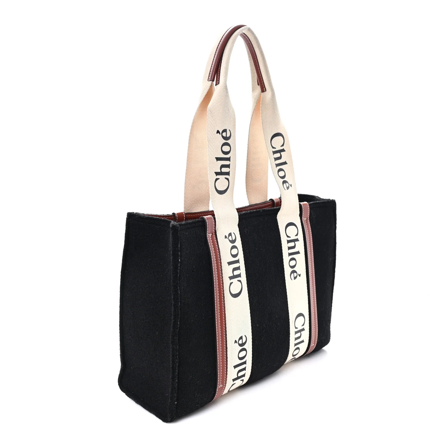 Felt Calfskin Medium Woody Ribbon Tote Black - Image 3