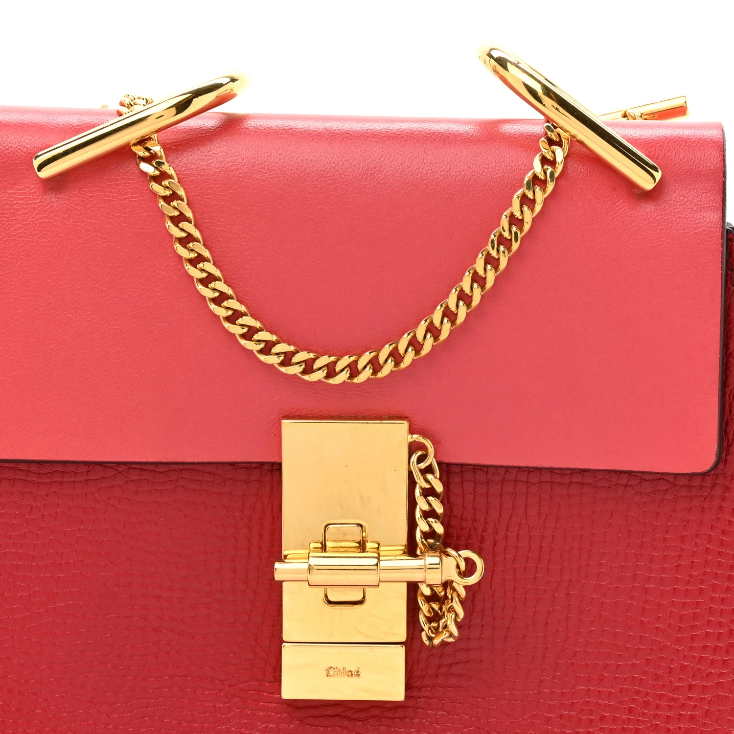 Grained Calfskin Lambskin Mini Bi-Color Drew Shoulder Bag Red - Image 7