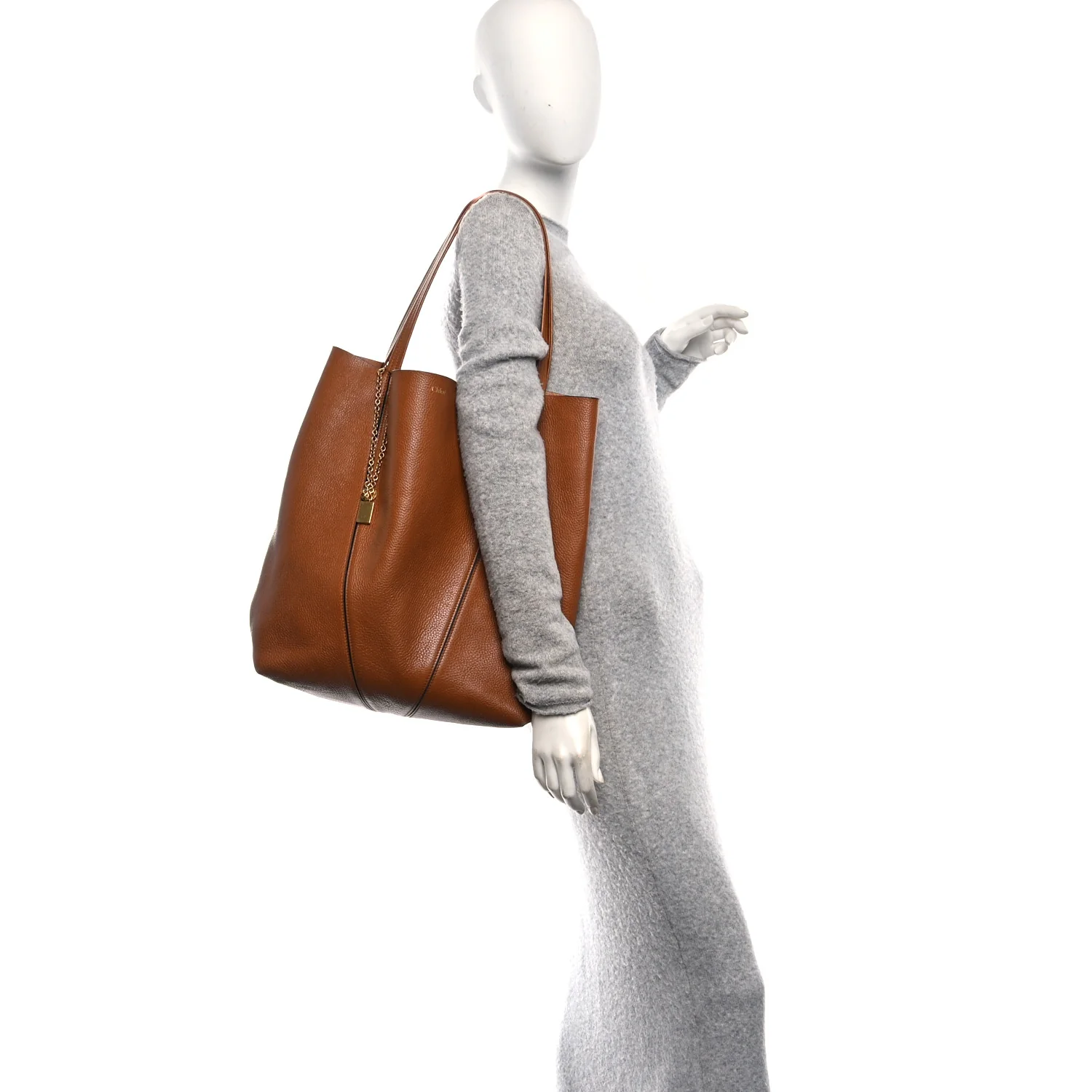 Grained Calfskin Large Spin Tote Clay Brown - Image 2
