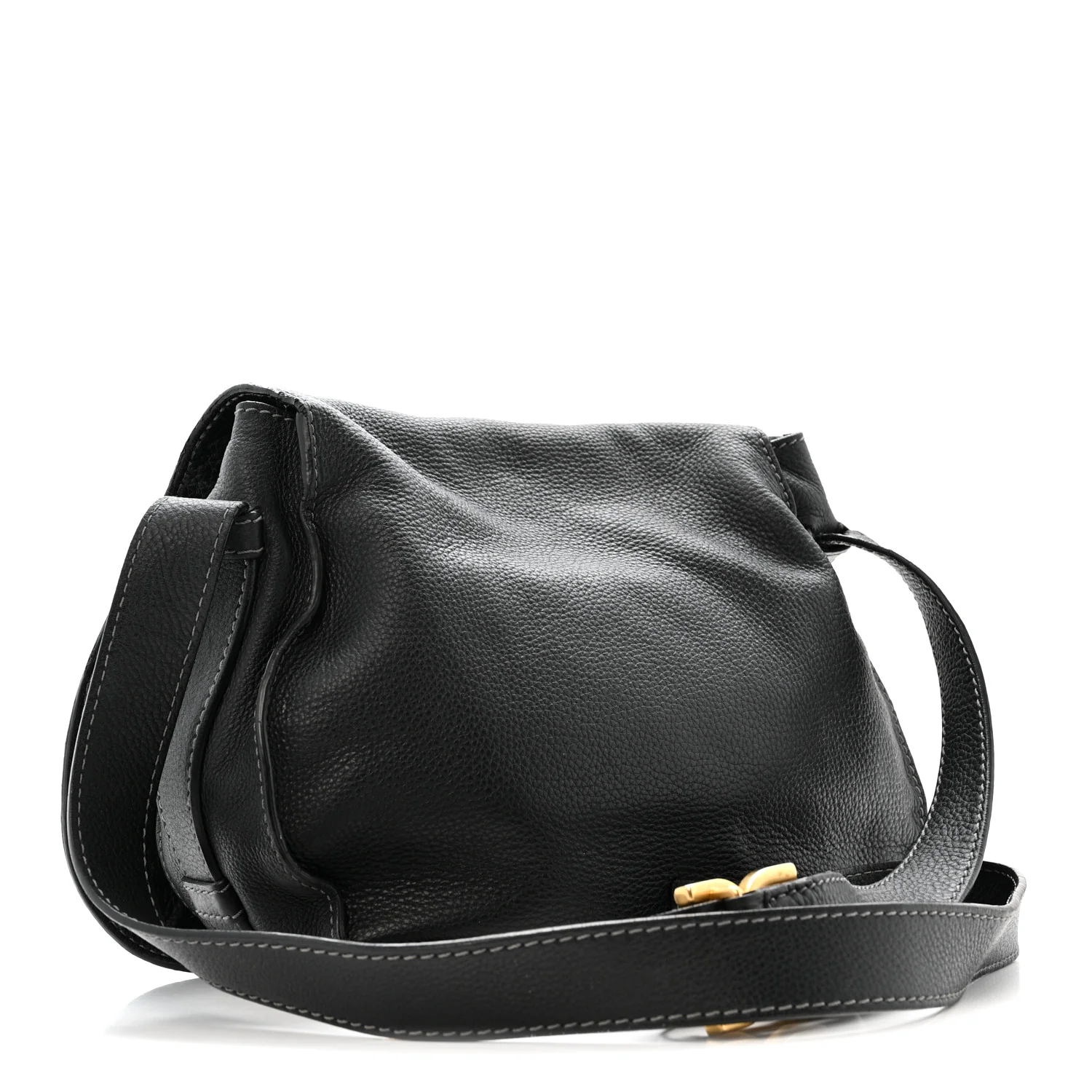 Grained Calfskin Medium Marcie Saddle Bag Black - Image 3
