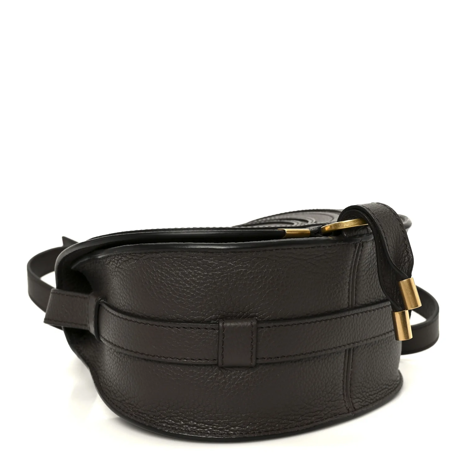Grained Calfskin Small Marcie Round Crossbody Bag Bold Brown - Image 4