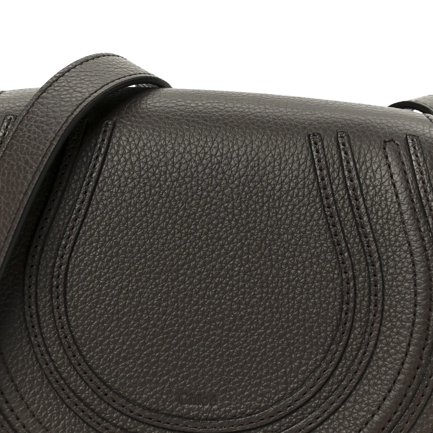 Grained Calfskin Small Marcie Round Crossbody Bag Bold Brown - Image 9