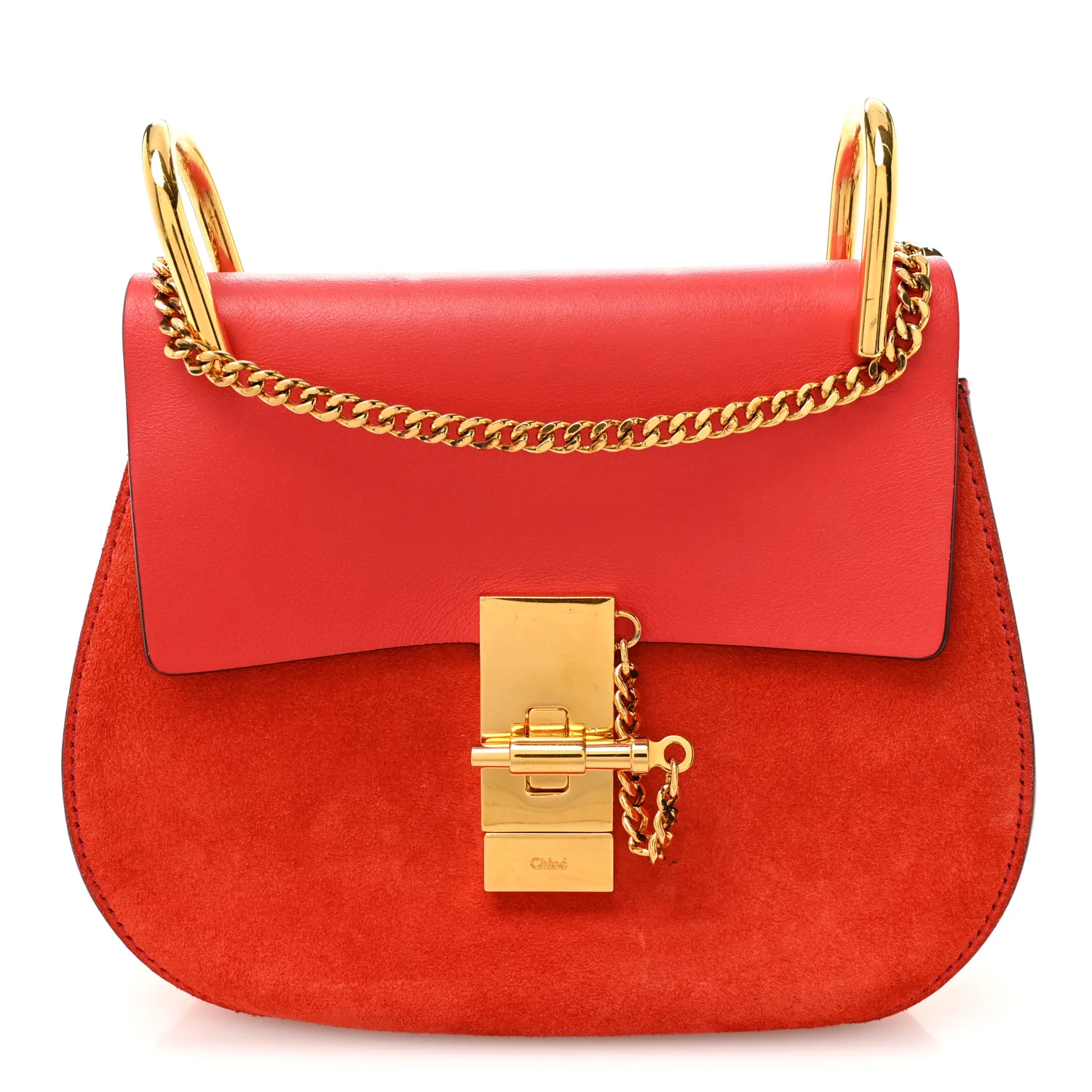 Lambskin Suede Calfskin Mini Drew Shoulder Bag Red