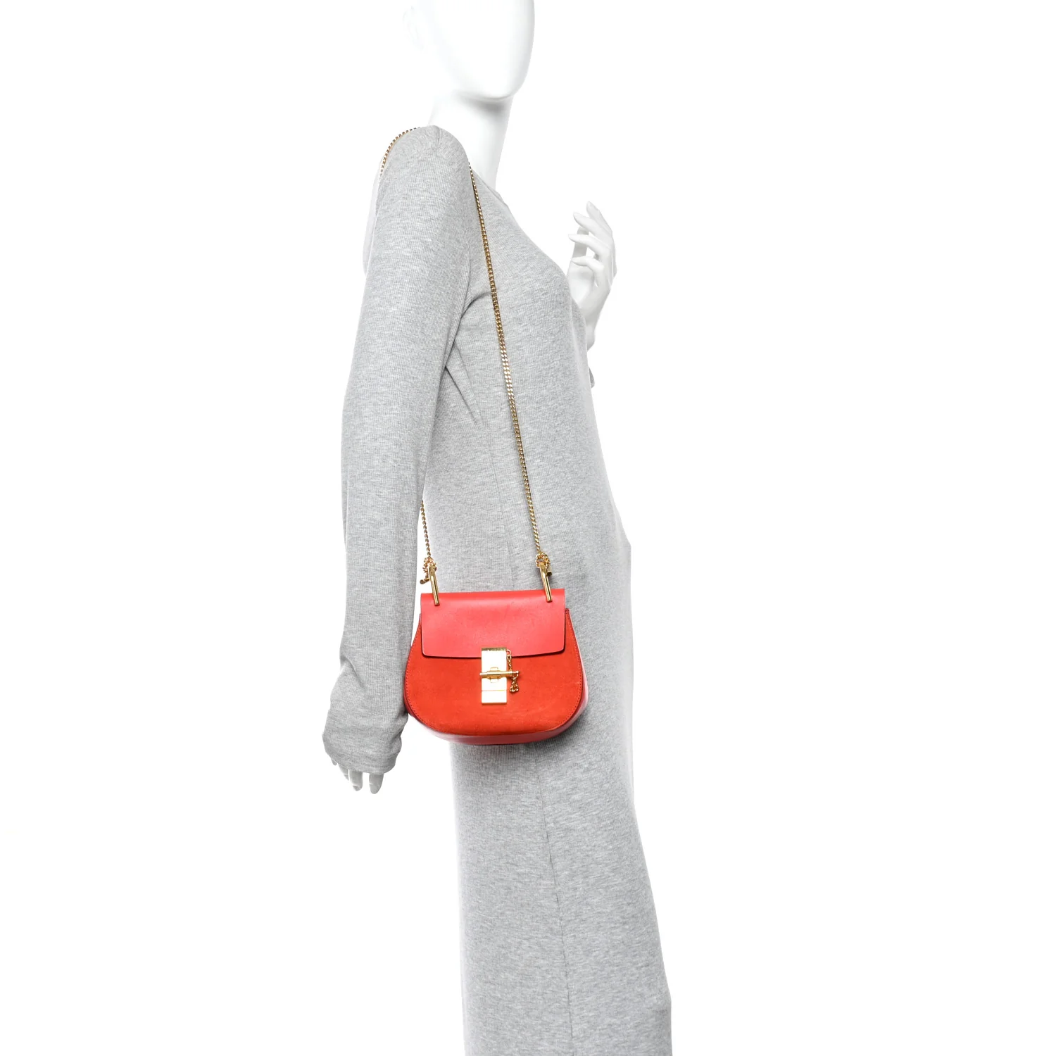 Lambskin Suede Calfskin Mini Drew Shoulder Bag Red - Image 2