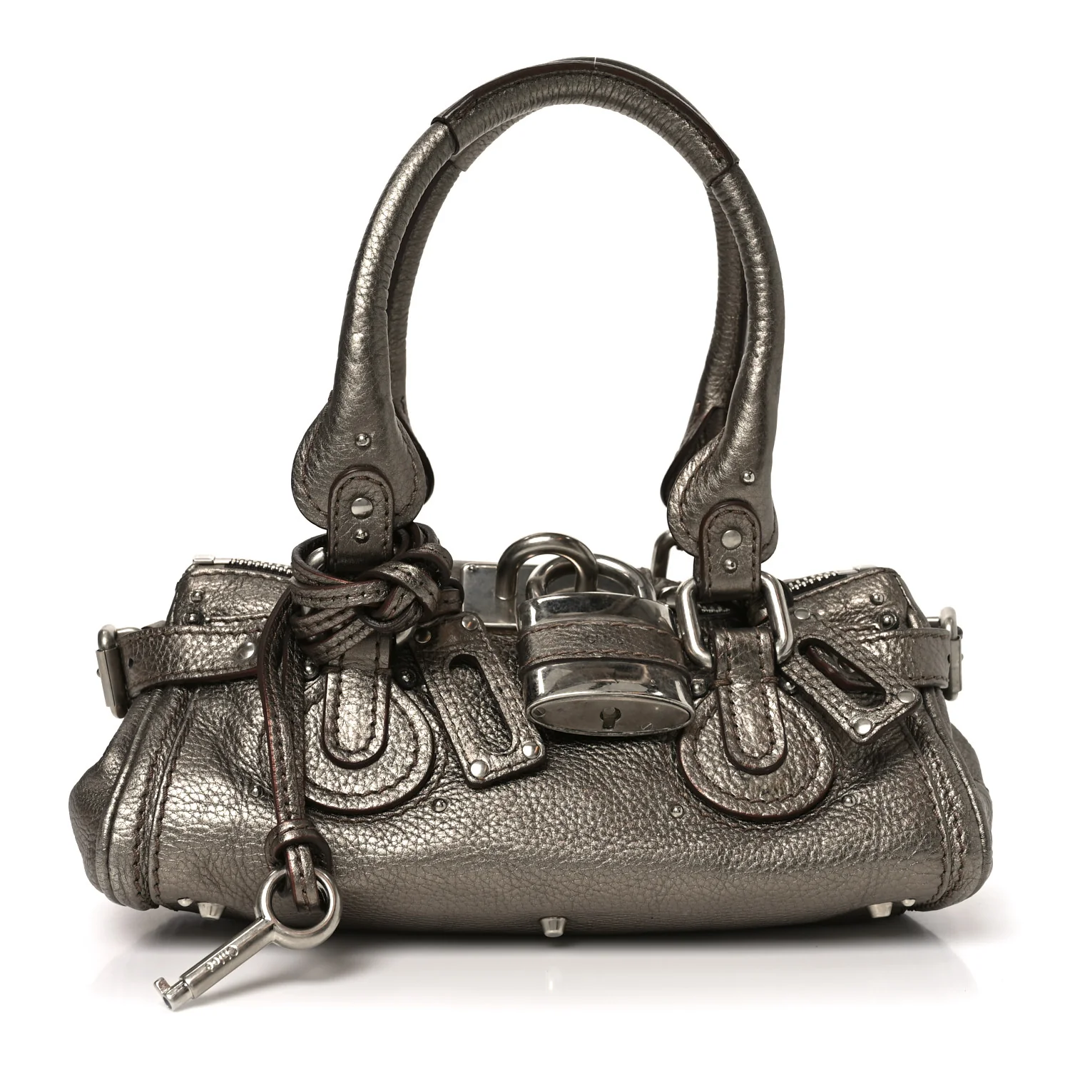 Metallic Calfskin Small Paddington Satchel Acier