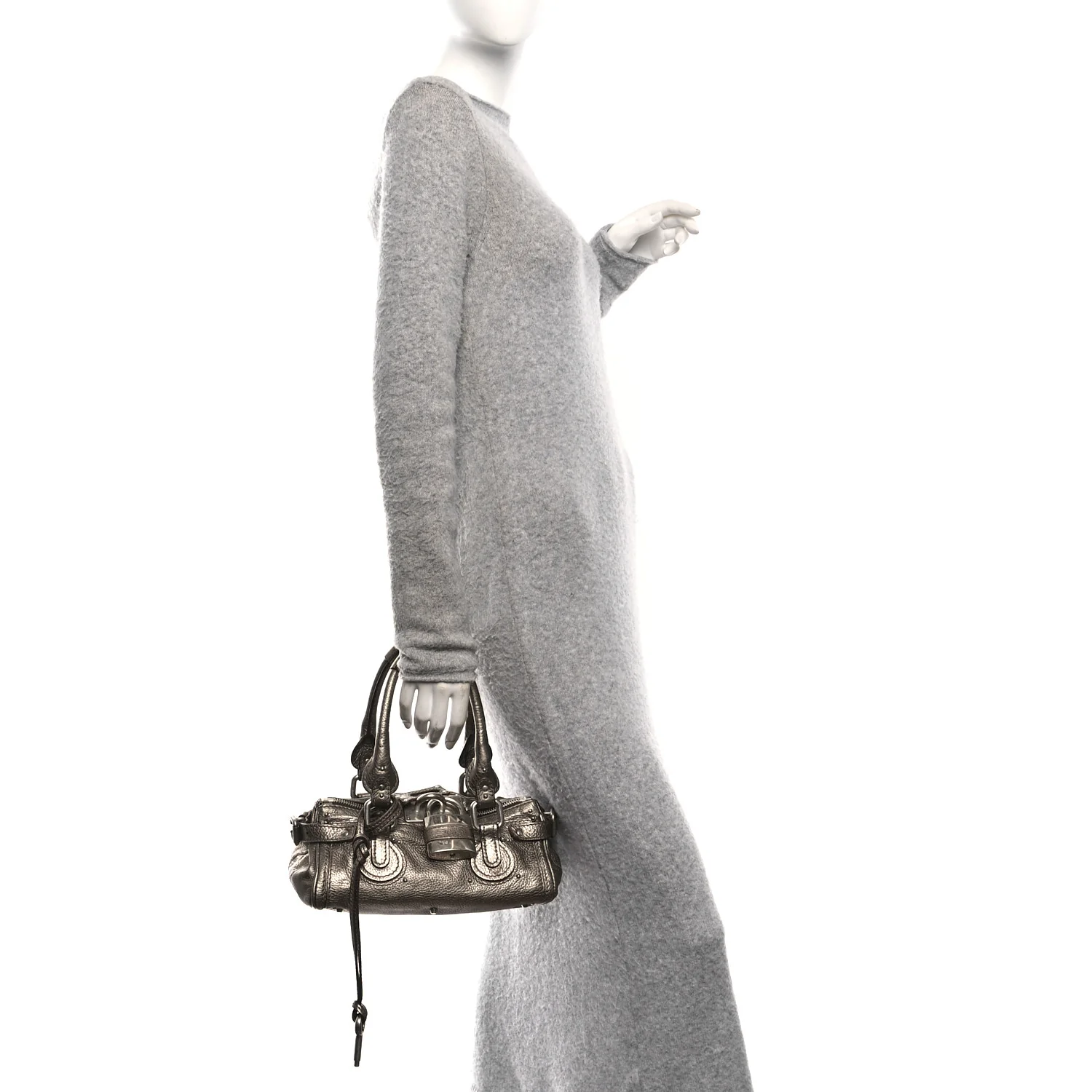 Metallic Calfskin Small Paddington Satchel Acier - Image 2