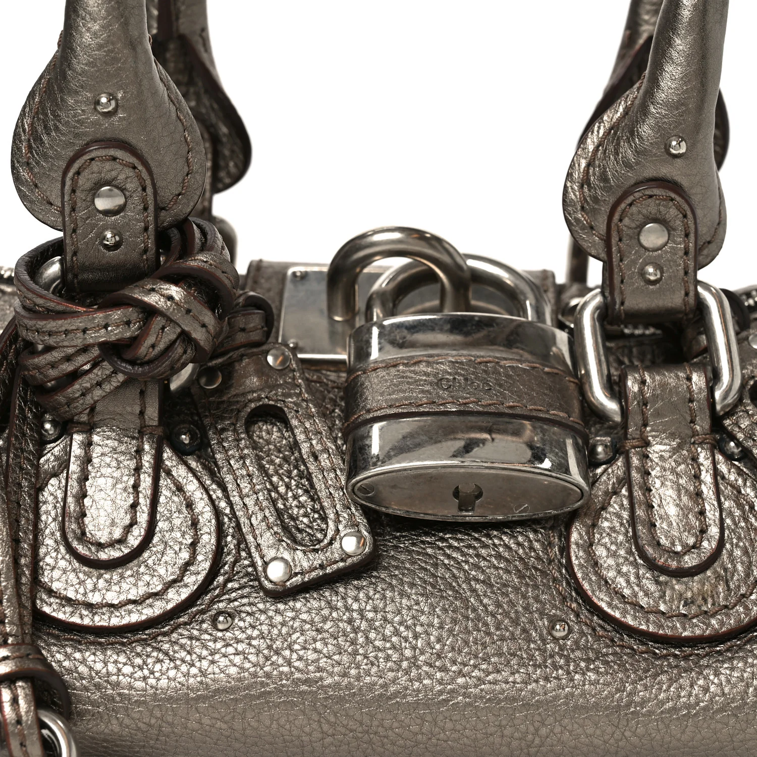 Metallic Calfskin Small Paddington Satchel Acier - Image 8