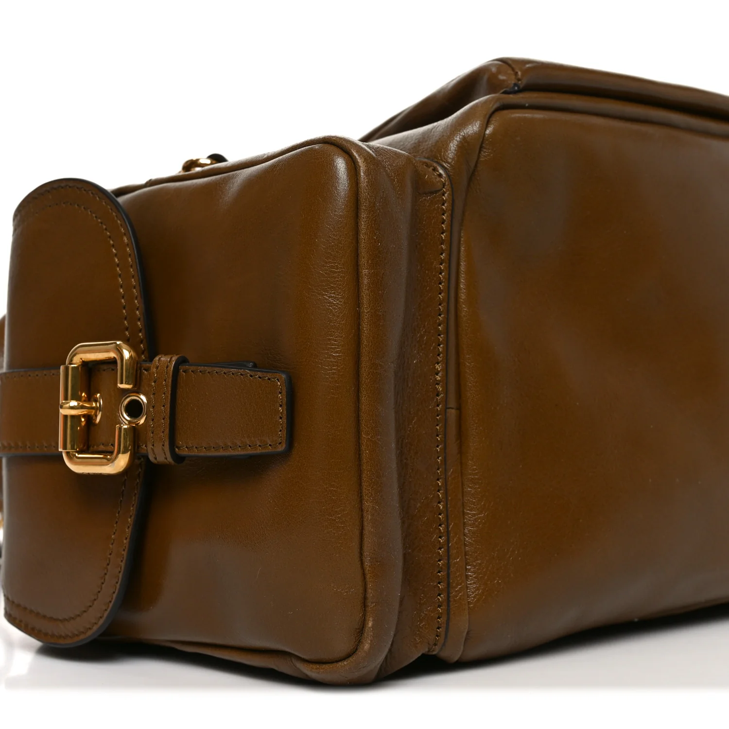 Shiny Calfskin Large Double Carry Camera Bag Dark Khaki - Image 9