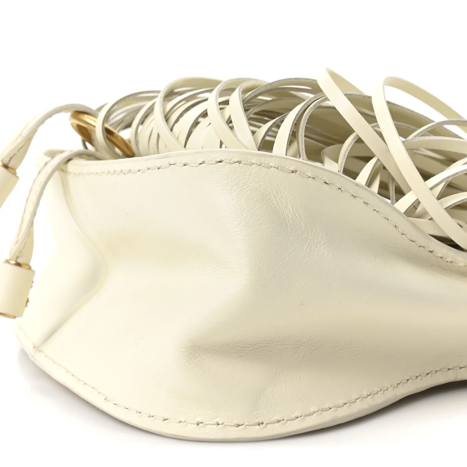 Shiny Small Grain Calfskin Mini Marcie Multi Fringe Satchel Natural White - Image 10