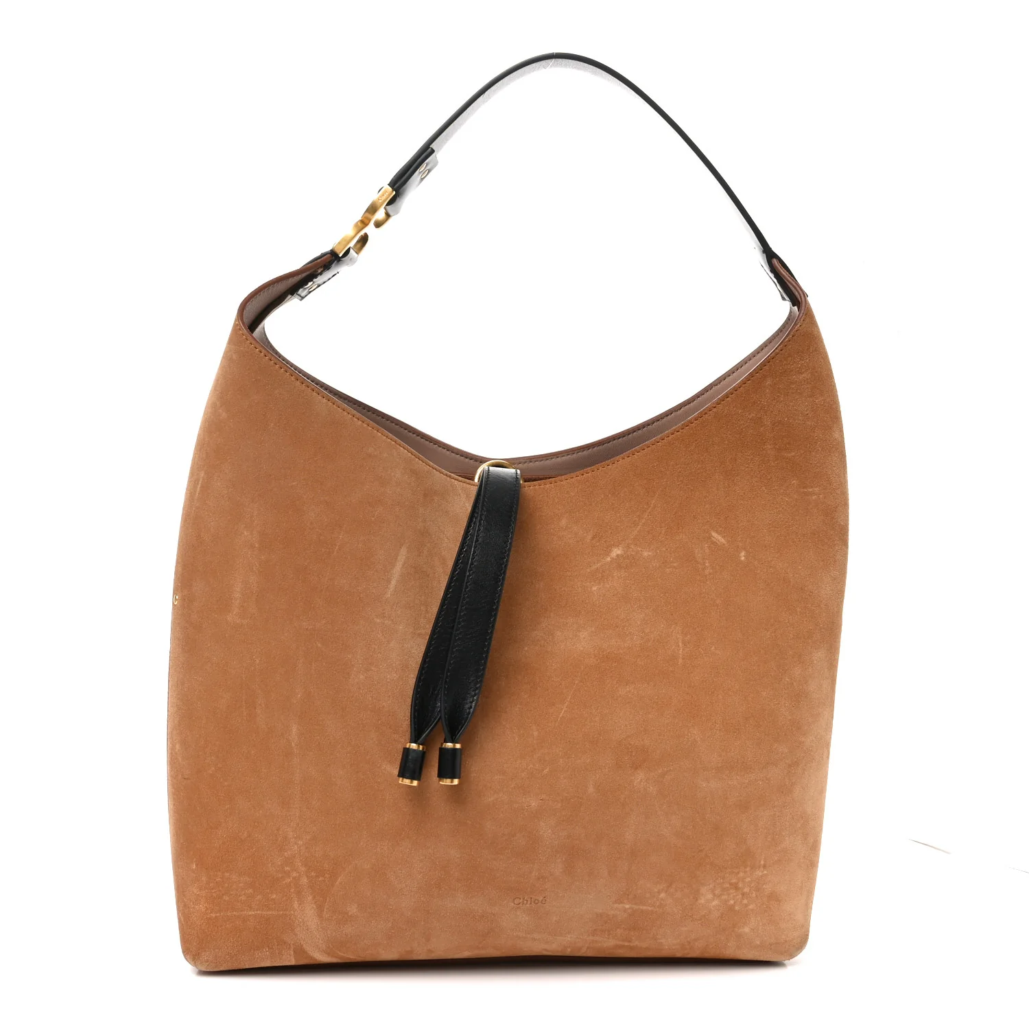 Suede Calfskin Marcie Hobo Bag Black Tan