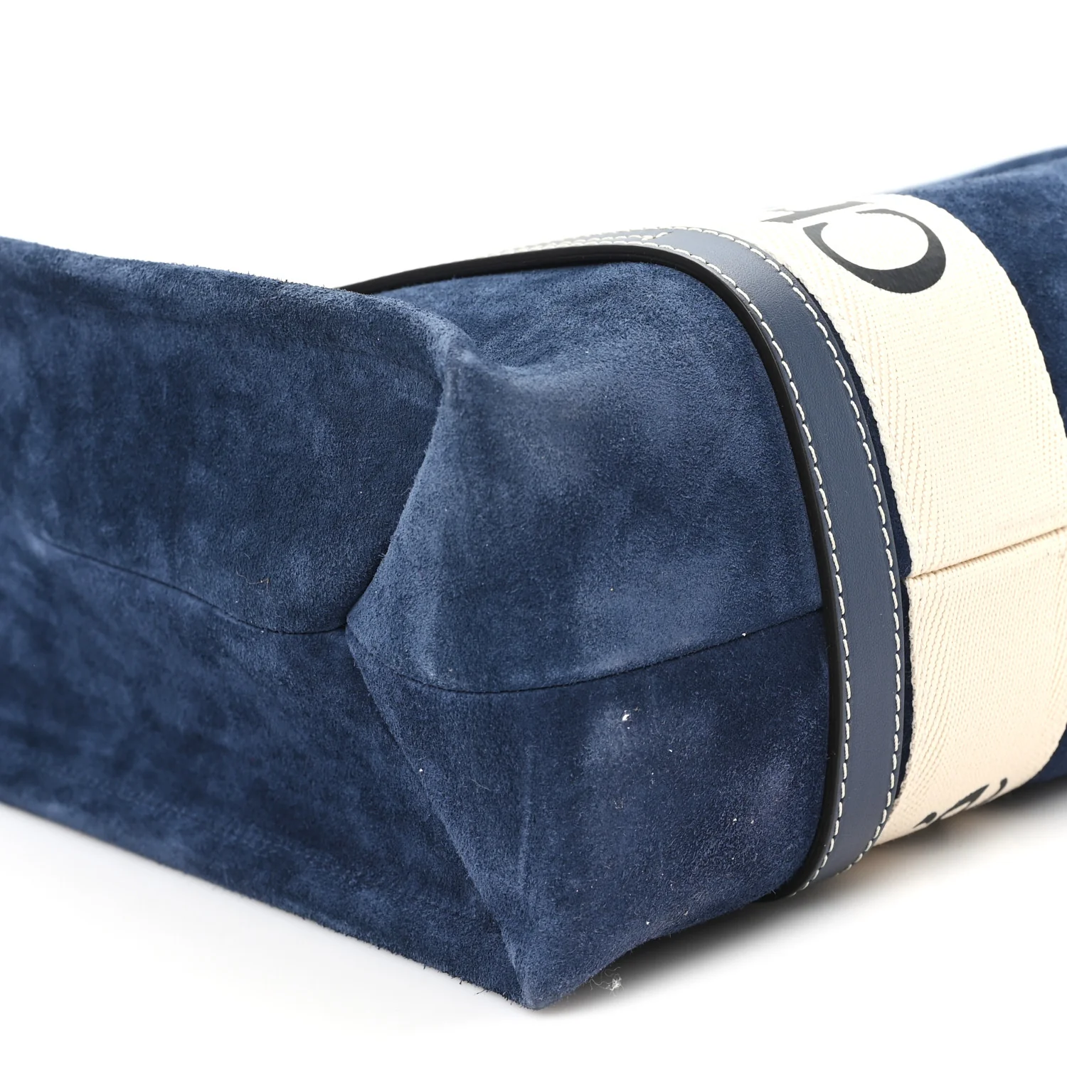 Suede Calfskin Medium Woody Ribbon Tote Navy - Image 8