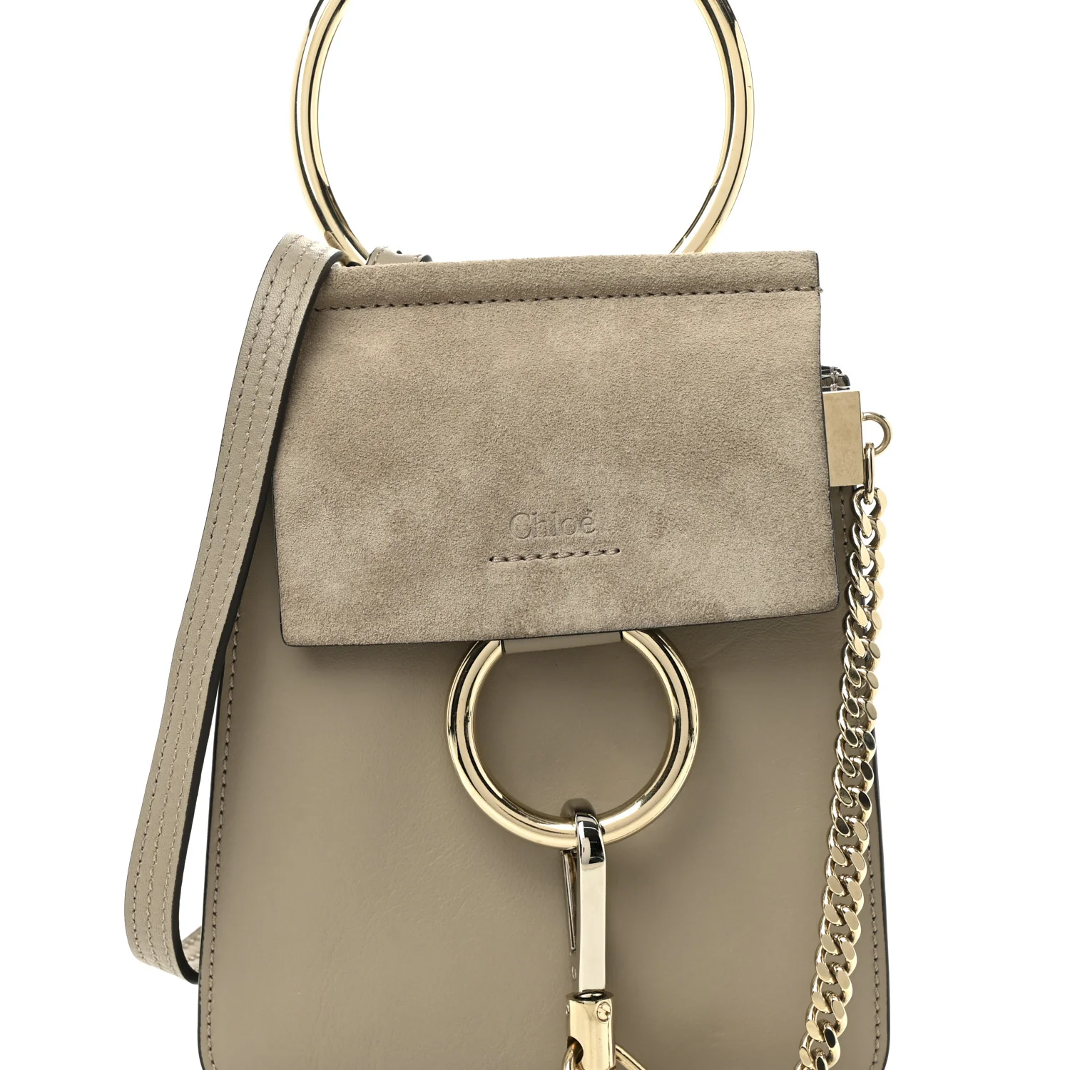 Suede Calfskin Mini Faye Bracelet Bag Motty Grey - Image 7