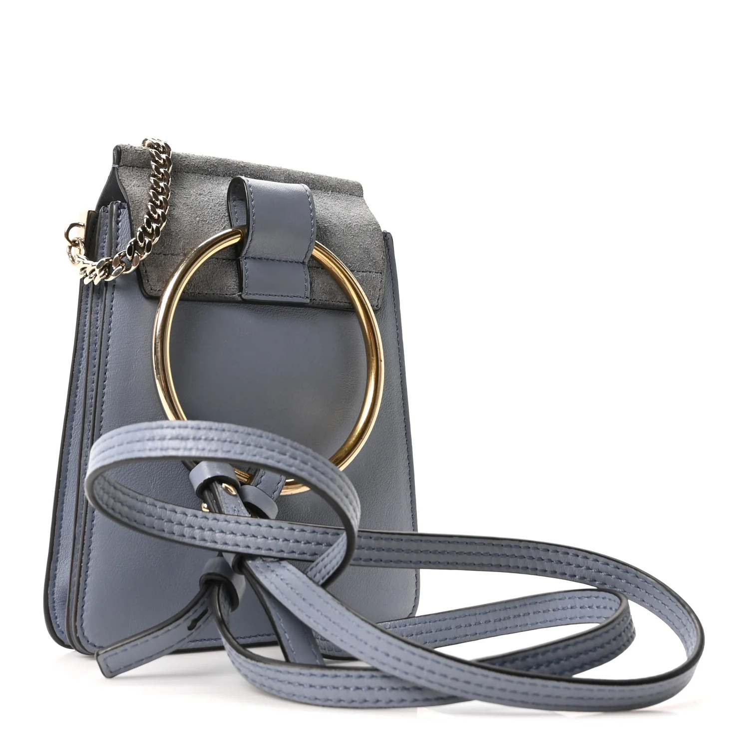 Suede Calfskin Mini Faye Bracelet Bag Washed Blue - Image 3