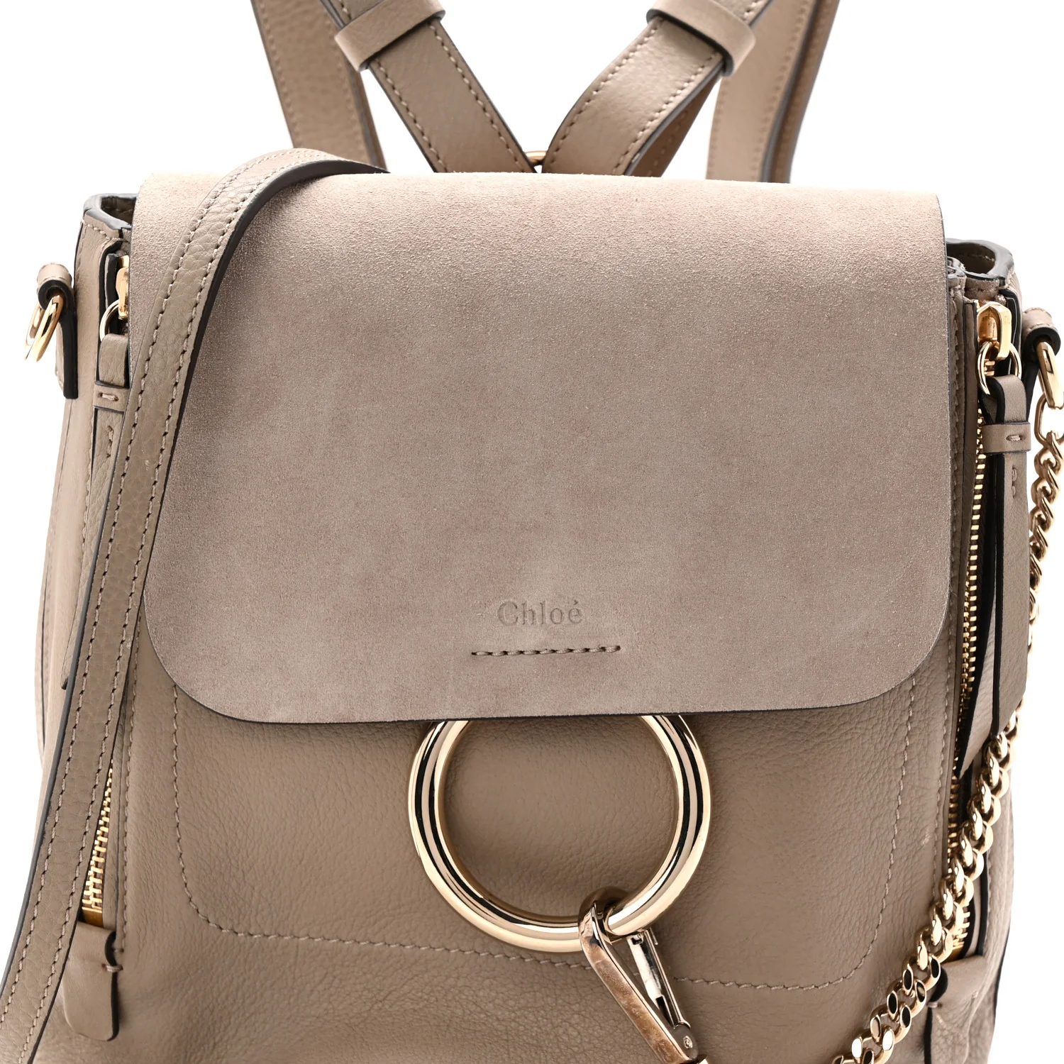 Suede Calfskin Small Faye Backpack Motty Grey - Image 8